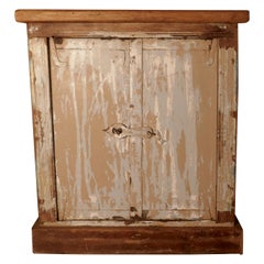 Antique Primitive French Rustic 2-Door Cupboard with Distressed Worn Paint