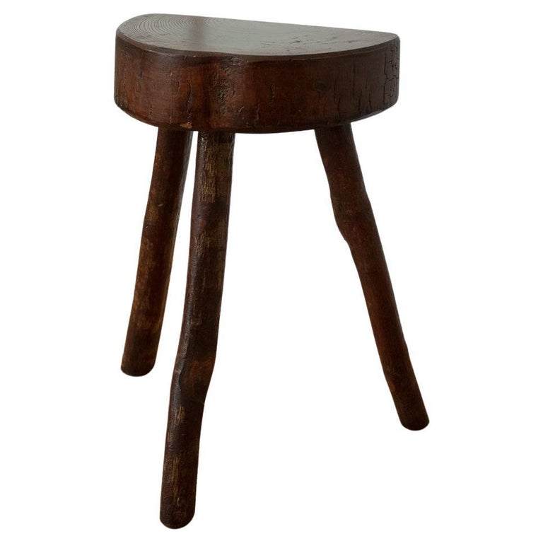 Primitive french three legged wood stool For Sale at 1stDibs