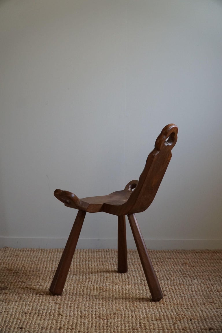 Primitive French Wooden Carved Tripod Chair, Wabi Sabi Style, Early 20th  Century at 1stDibs