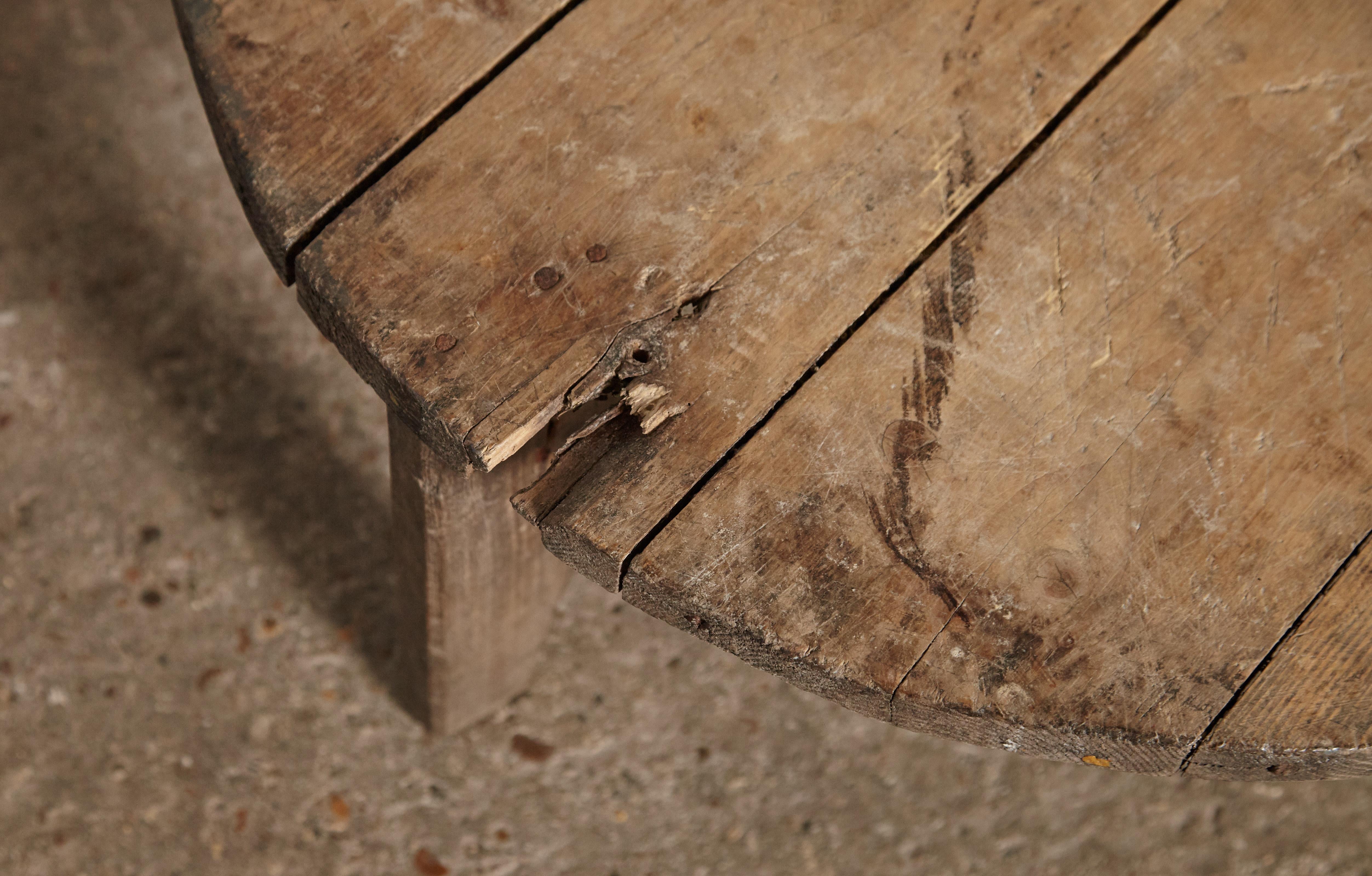 Primitive French Wooden Table, Form Reminiscent of Jean Prouvé 1