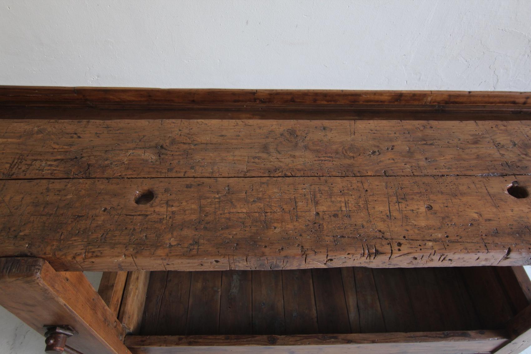Primitive French Wooden Workbench Console Table For Sale 3