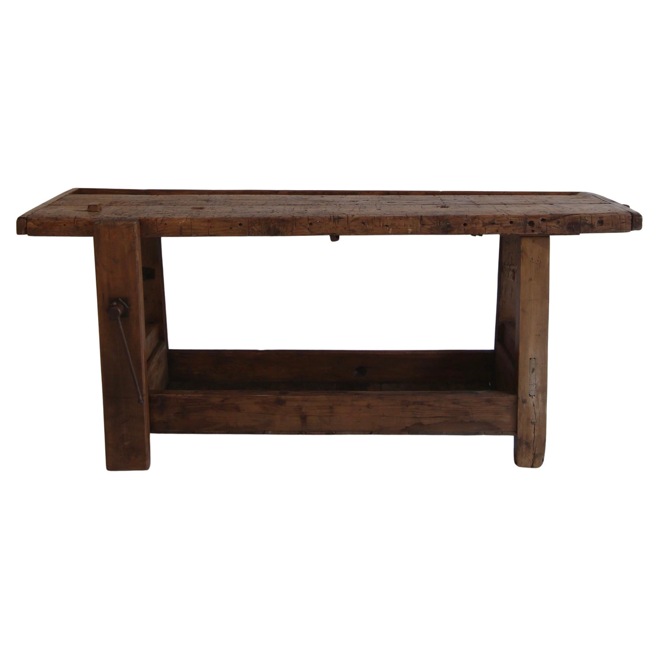 Primitive French Wooden Workbench Console Table For Sale