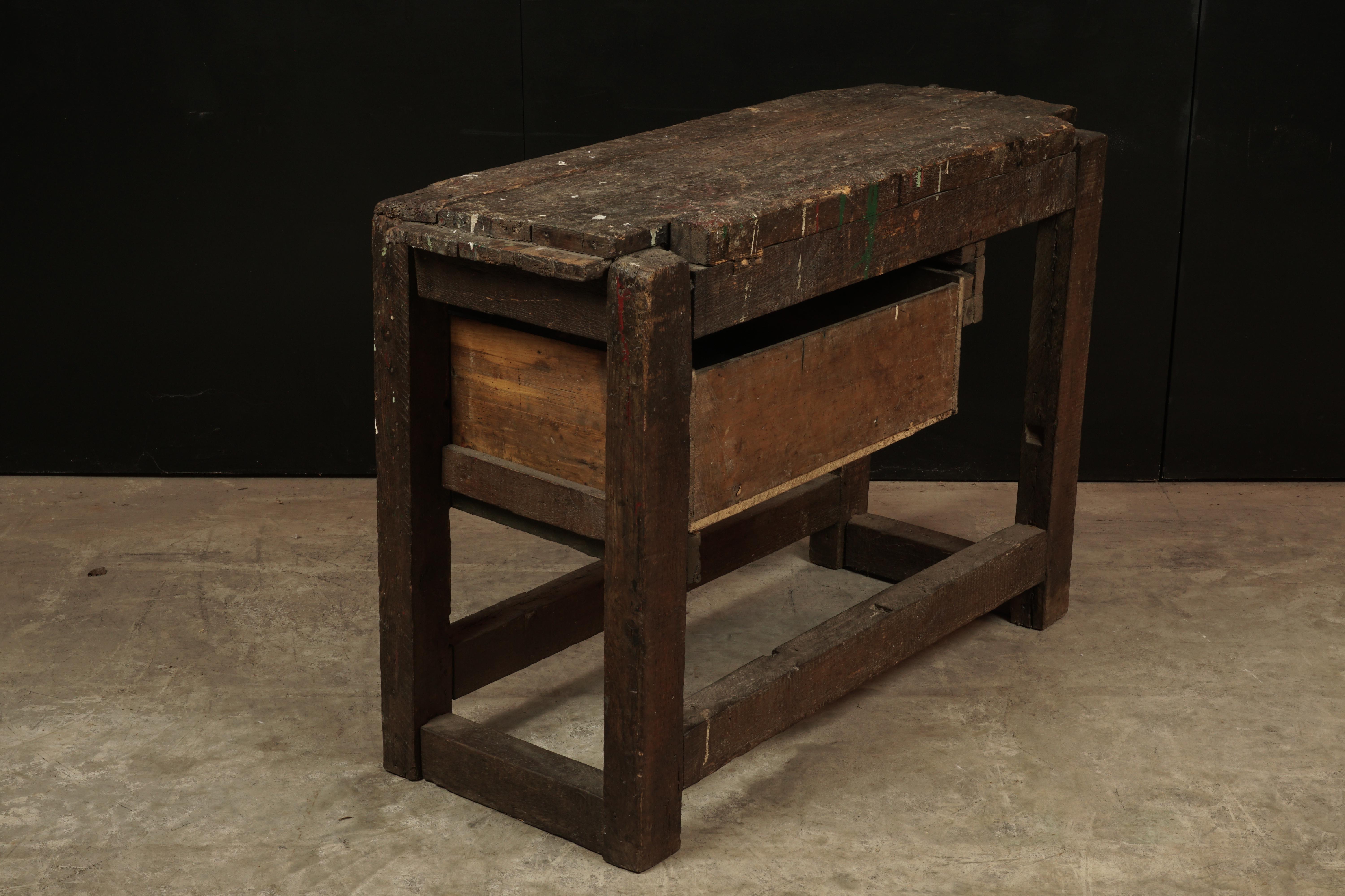 Primitive French Work Console Table from France, circa 1940 In Good Condition In Nashville, TN