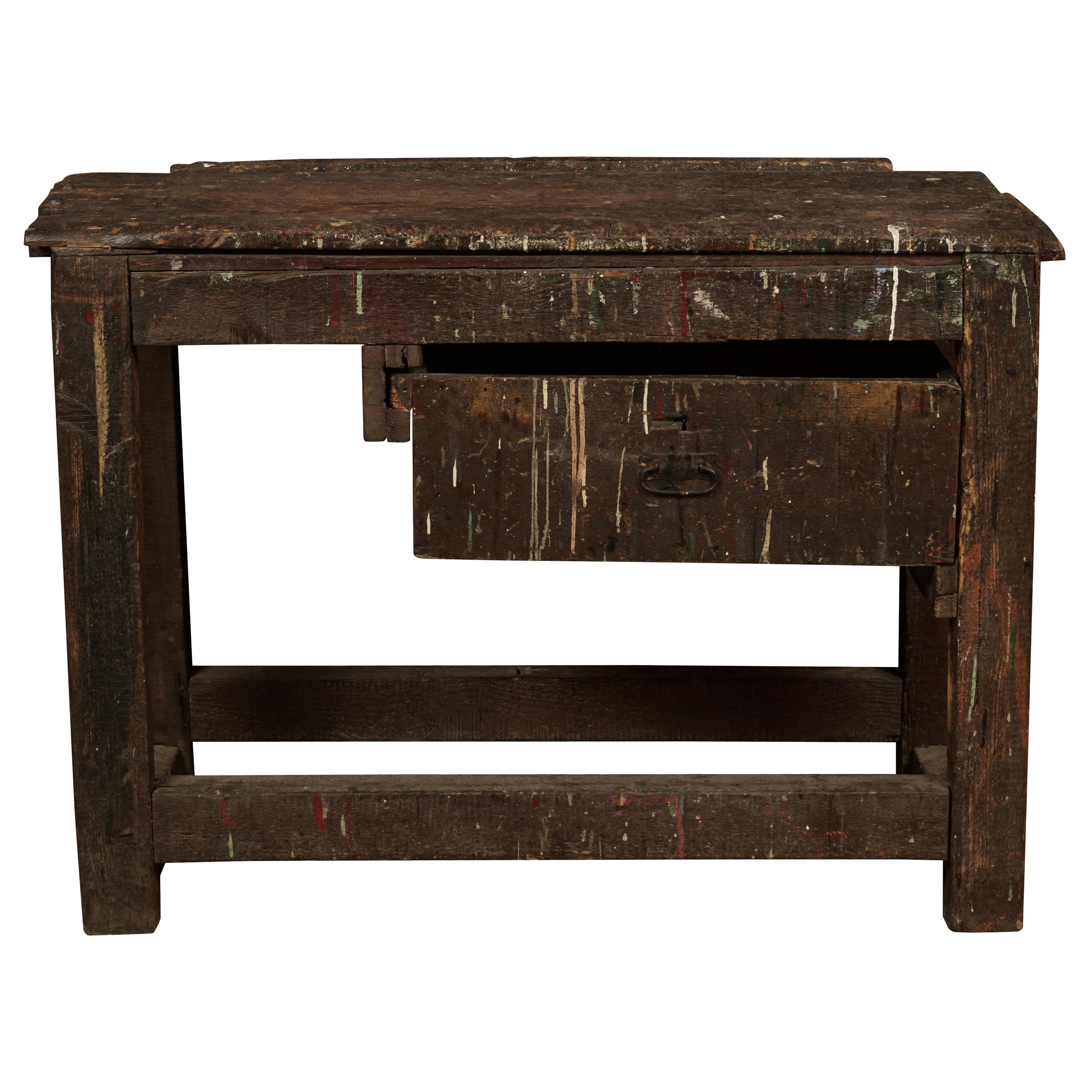 Primitive French Work Console Table from France, circa 1940