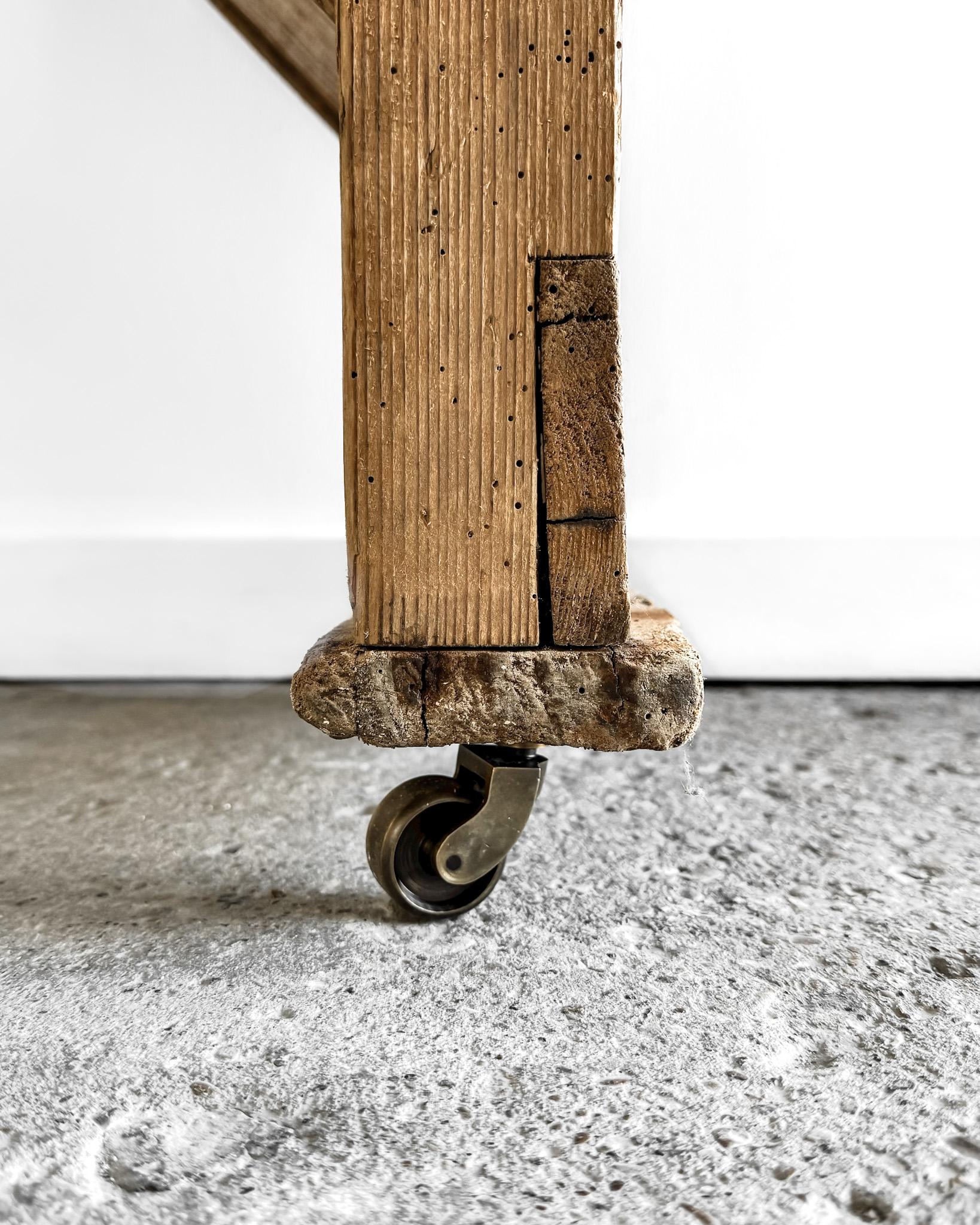 Primitive French Worktable on Wheels 5