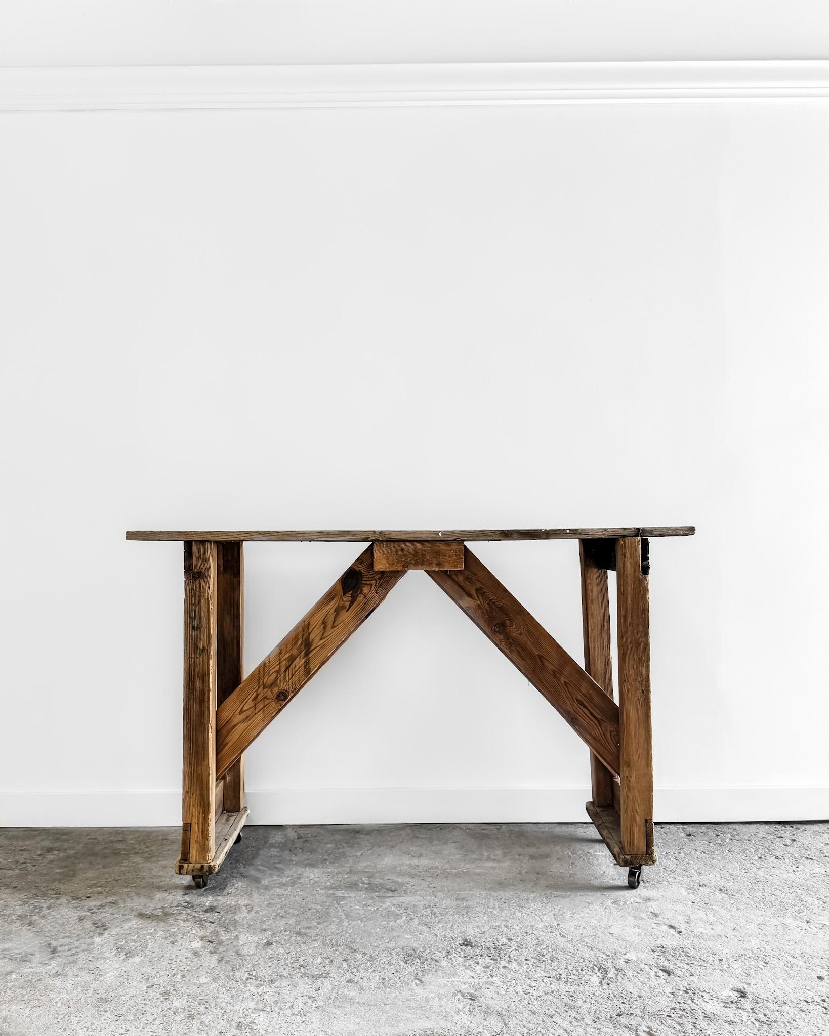 Primitive French Worktable on Wheels 6