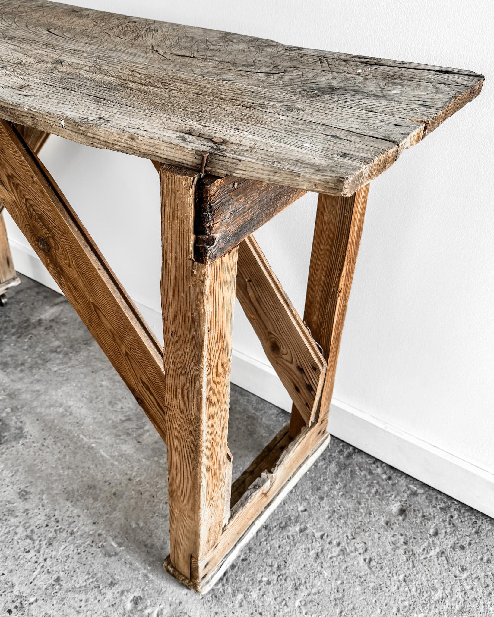 Primitive French Worktable on Wheels 7