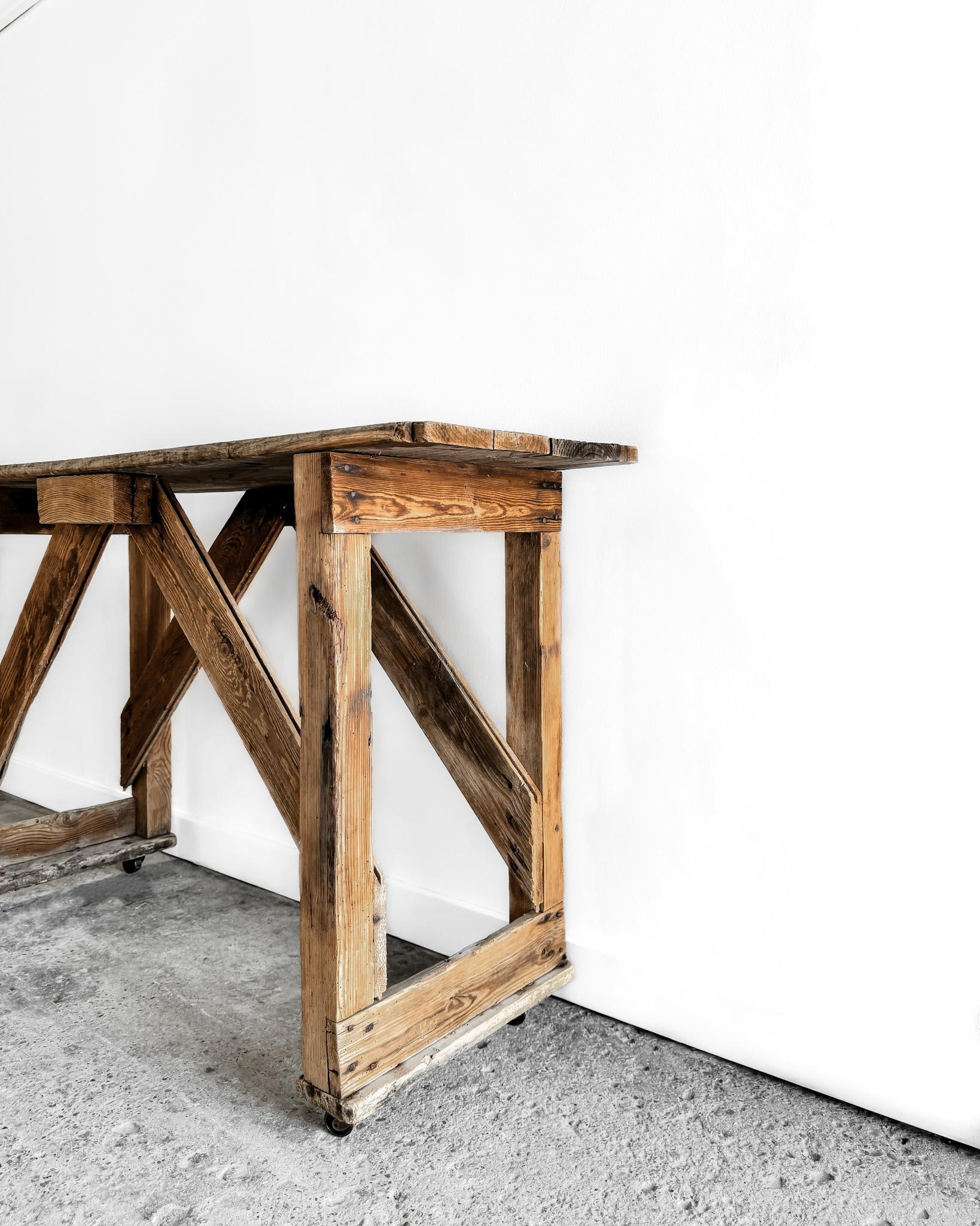 Primitive French Worktable on Wheels 3