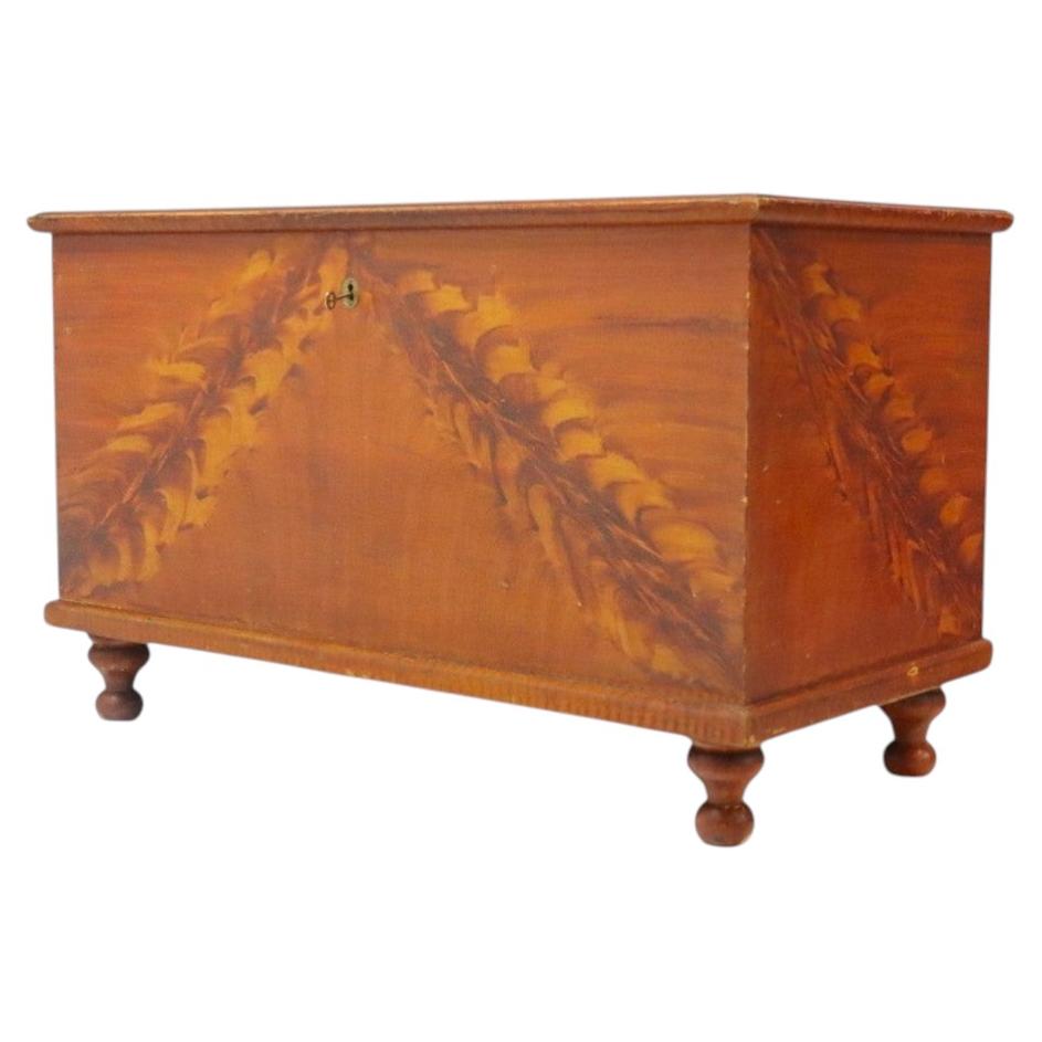 Primitive Grain Painted Soft Wood Blanket Chest With Turnip Feet 19thC