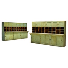 Primitive Green Apothecary Cabinets, France, 19th Century