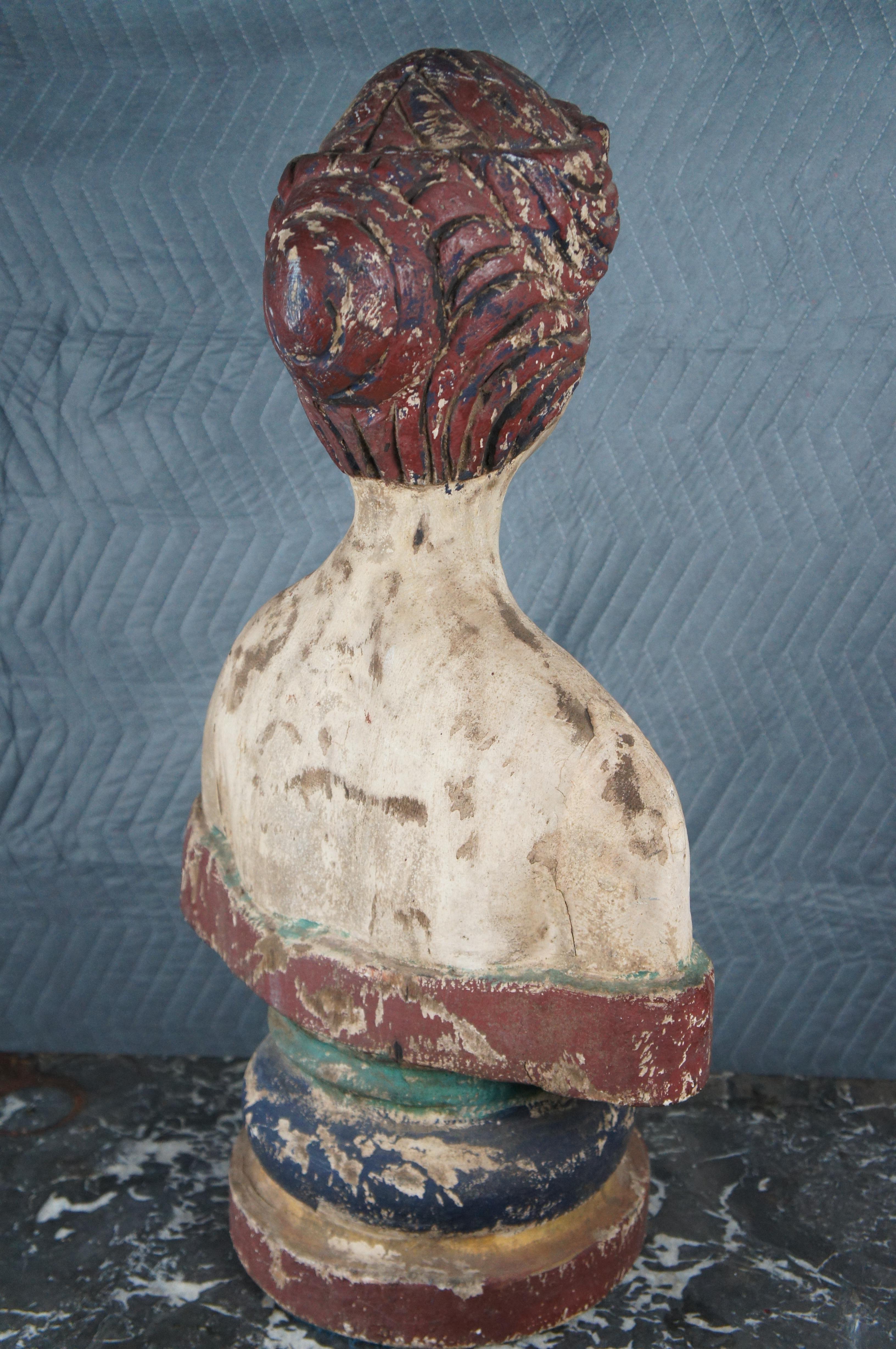 Primitive Hand Carved Polychrome Female Bust Renaissance Sculpture Statue 29