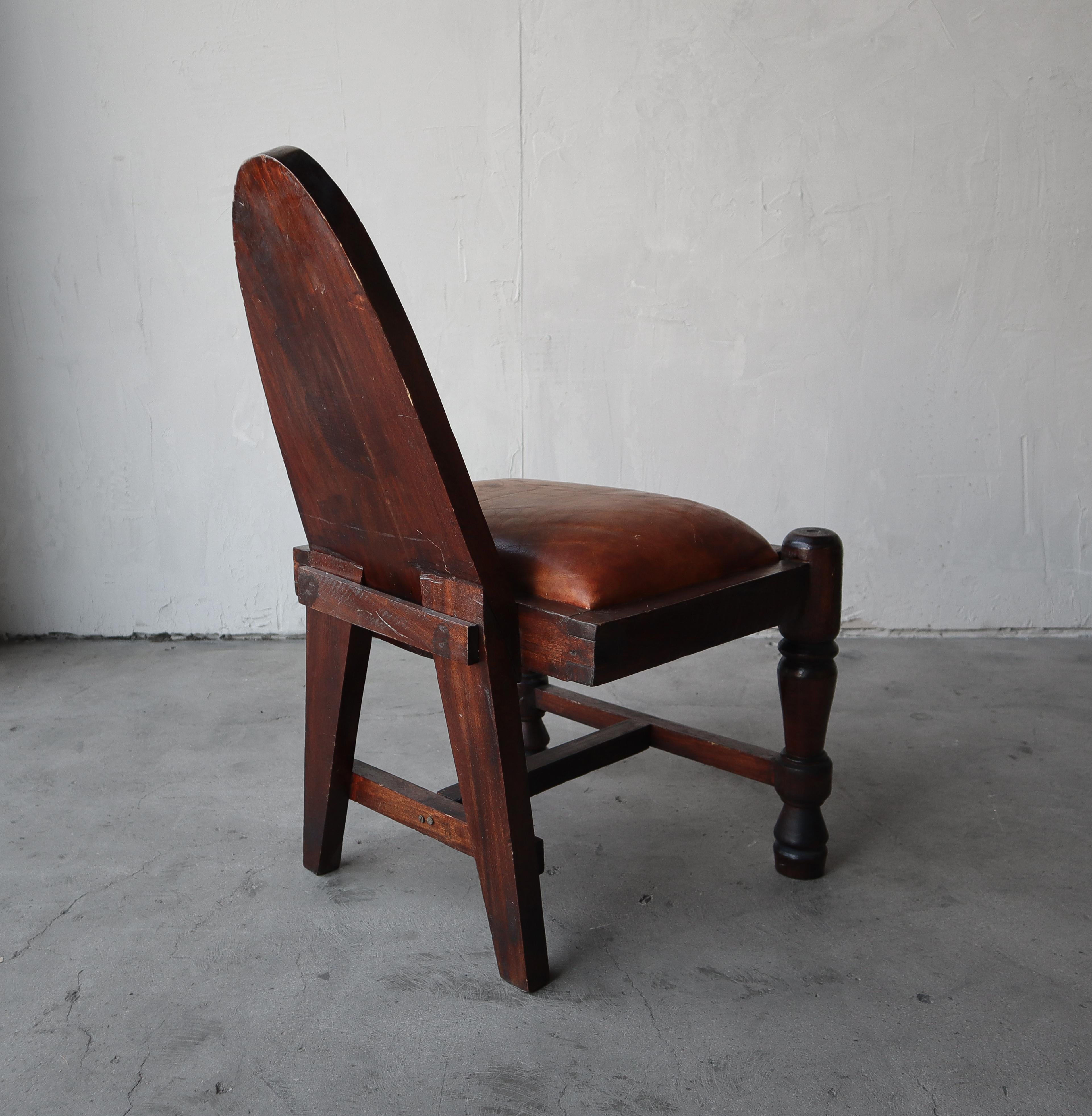 Primitive Hand Carved Wood and Leather Chairs For Sale 9