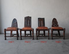 Primitive Hand Carved Wood and Leather Chairs