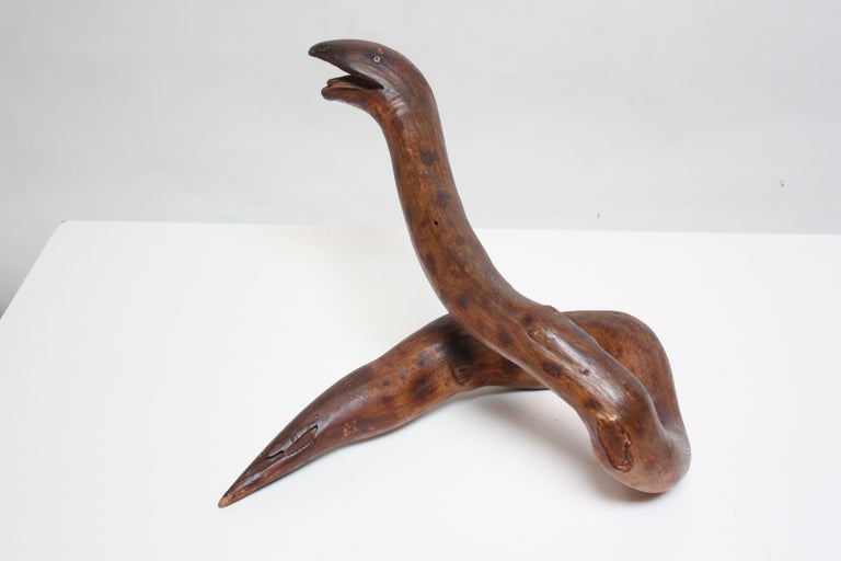 American Primitive Hand-Carved Wooden Snake For Sale