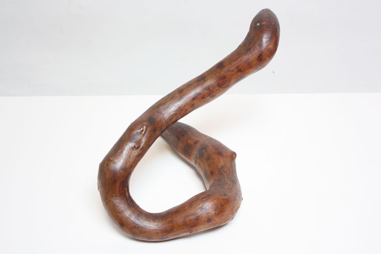 Primitive Hand-Carved Wooden Snake In Good Condition For Sale In Brooklyn, NY