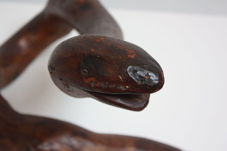 Mid-20th Century Primitive Hand-Carved Wooden Snake For Sale