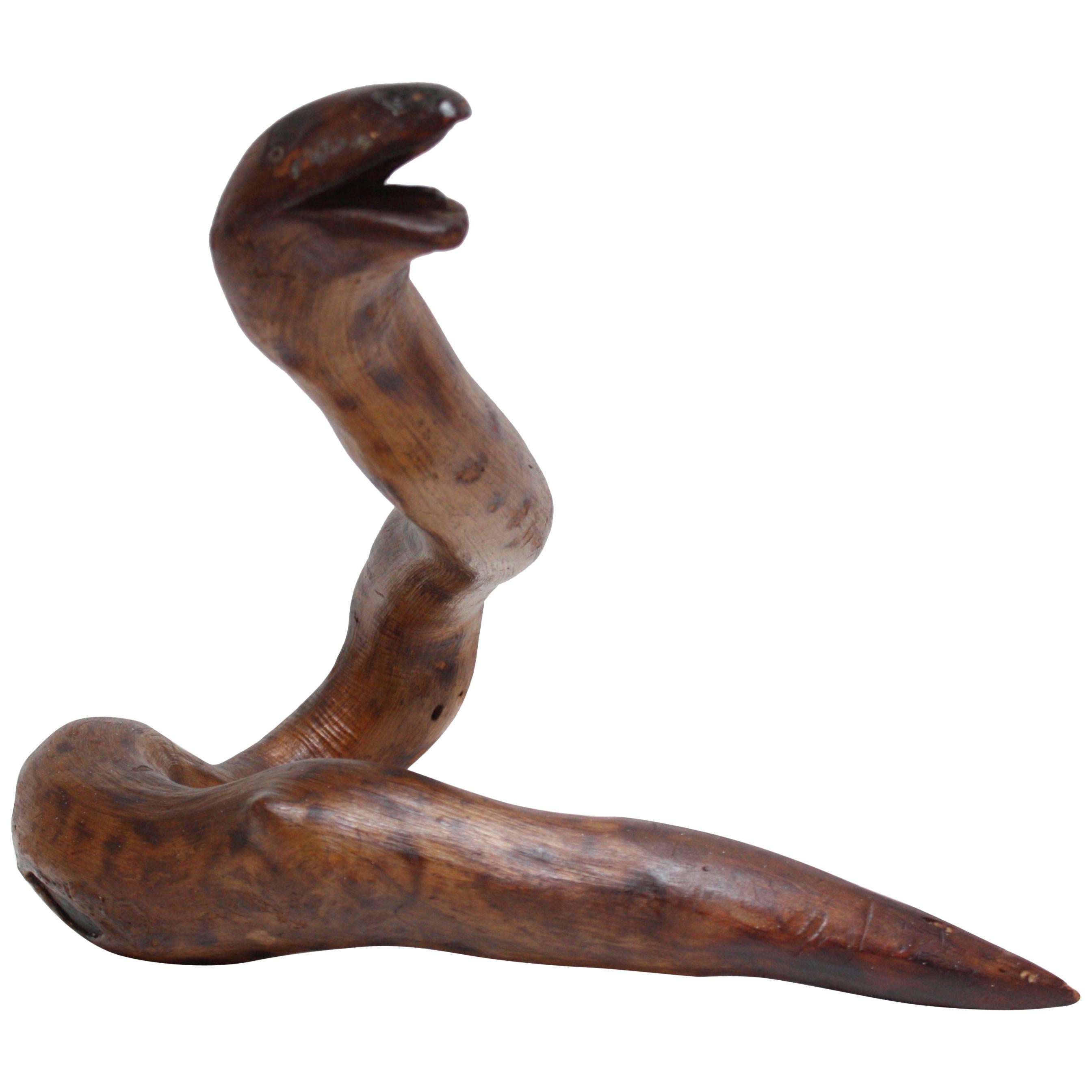 Primitive Hand-Carved Wooden Snake