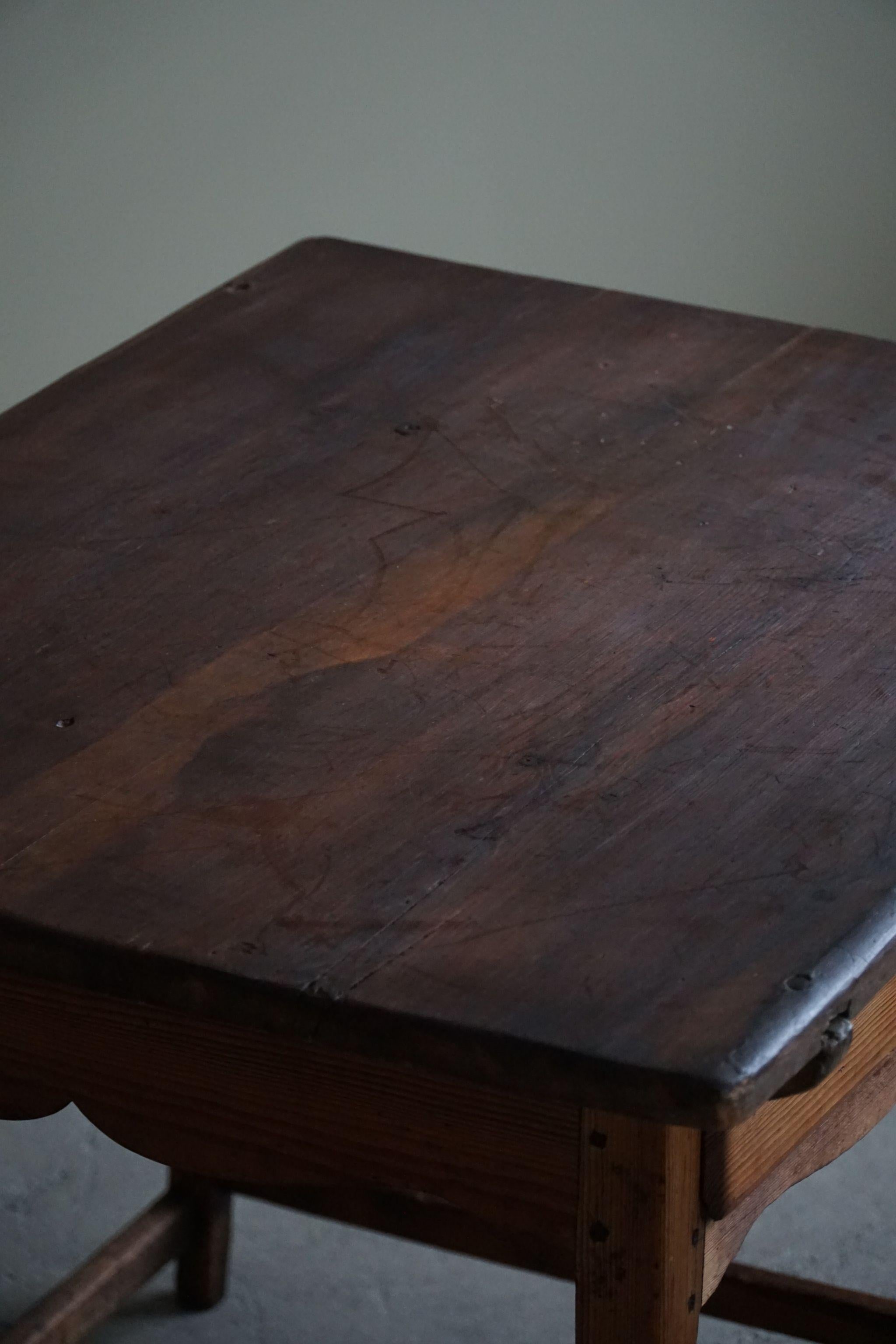 Primitive Hand Crafted Writing Desk in Pine, Made by a Swedish Carpenter, 1800s 5