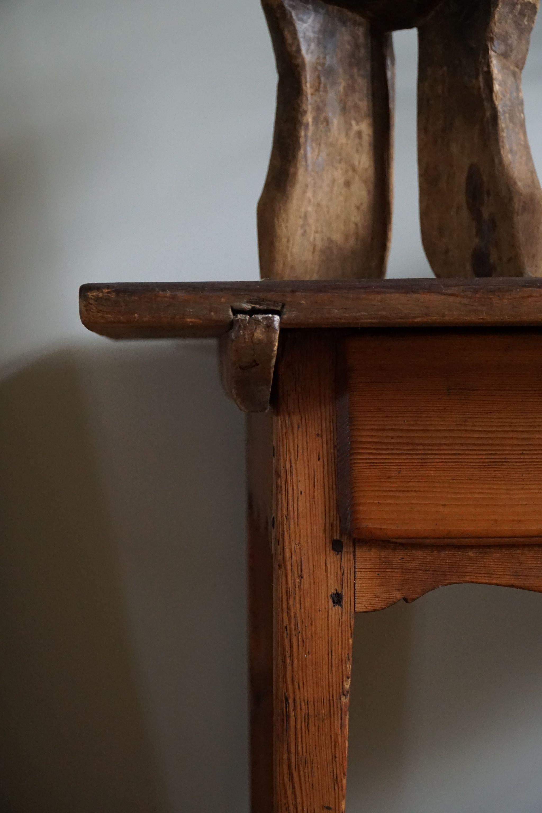 Folk Art Primitive Hand Crafted Writing Desk in Pine, Made by a Swedish Carpenter, 1800s