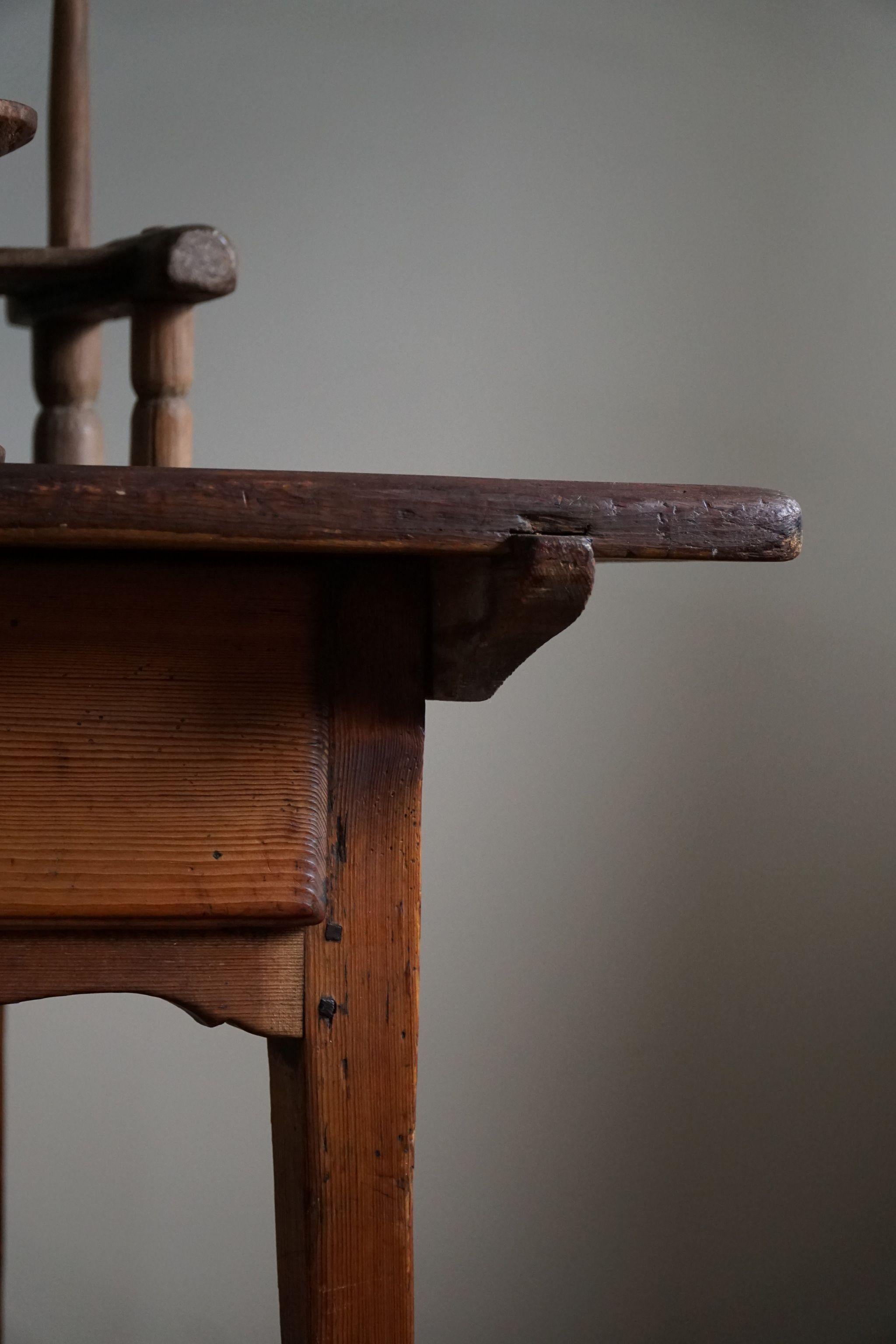 Hand-Crafted Primitive Hand Crafted Writing Desk in Pine, Made by a Swedish Carpenter, 1800s