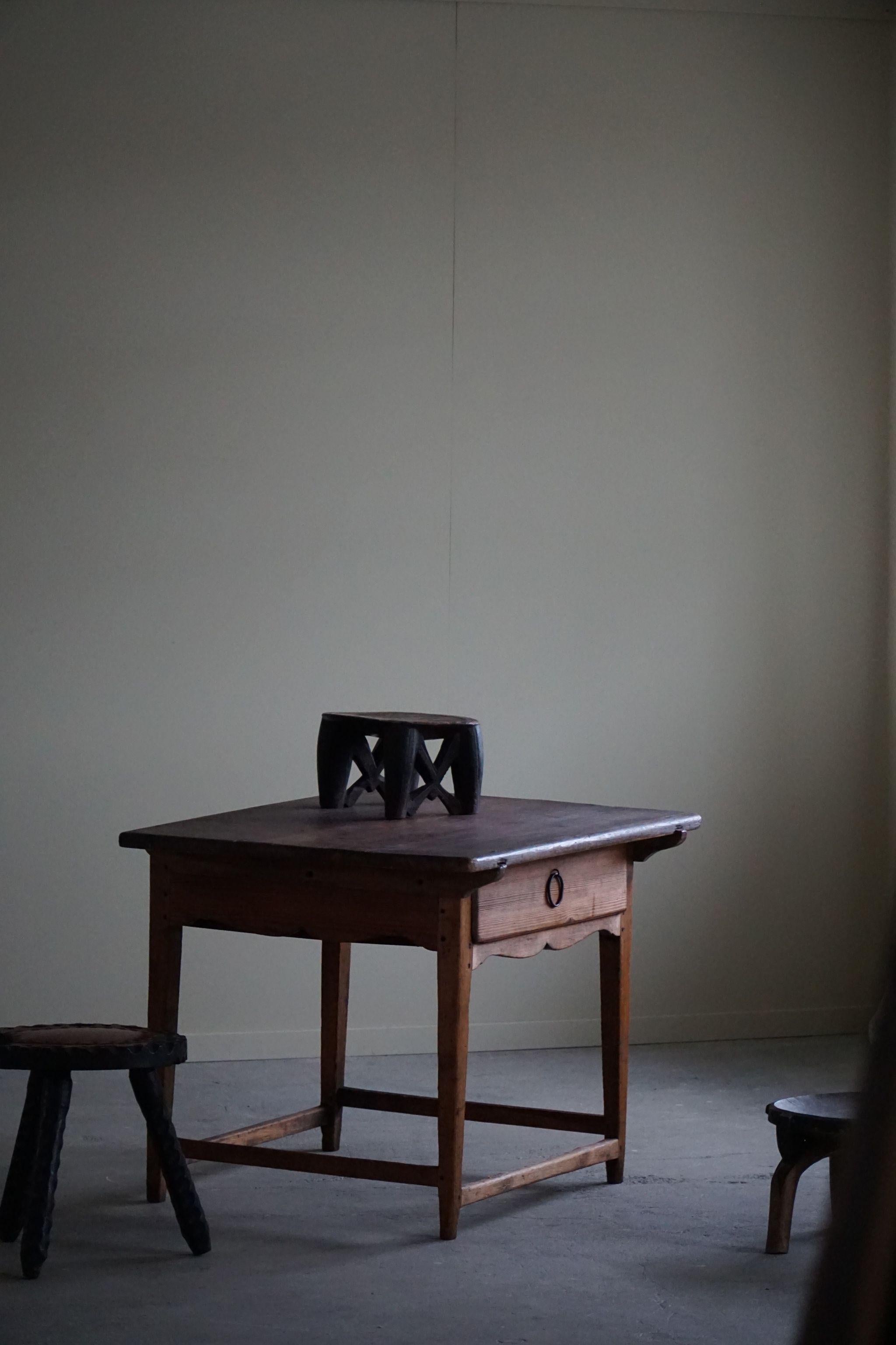 Primitive Hand Crafted Writing Desk in Pine, Made by a Swedish Carpenter, 1800s 1