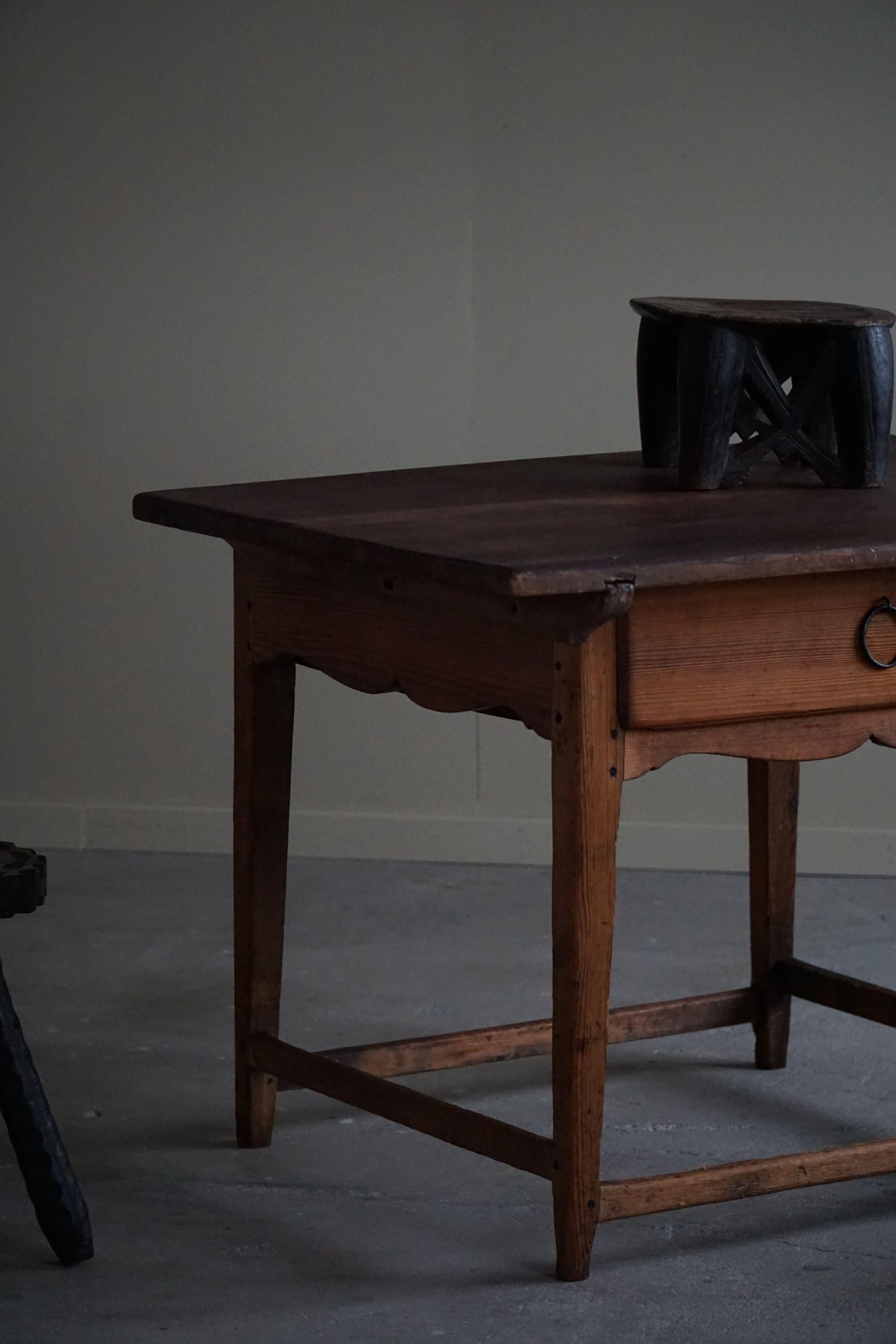 Primitive Hand Crafted Writing Desk in Pine, Made by a Swedish Carpenter, 1800s 2