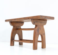 Primitive Hand-Made Rustic European Oak Countryside Bench or Side Table, 1890s