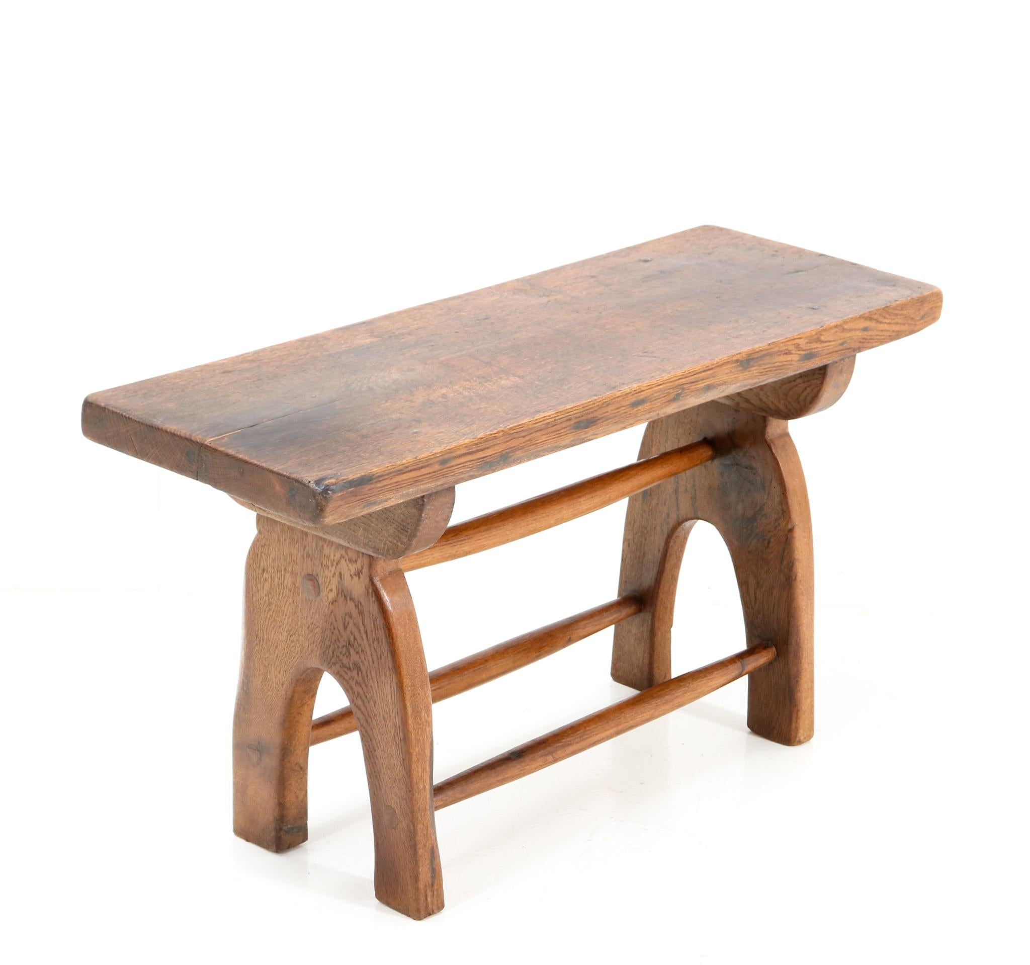 Primitive Hand-Made Rustic European Oak Countryside Bench or Side Table, 1890s In Good Condition In Amsterdam, NL