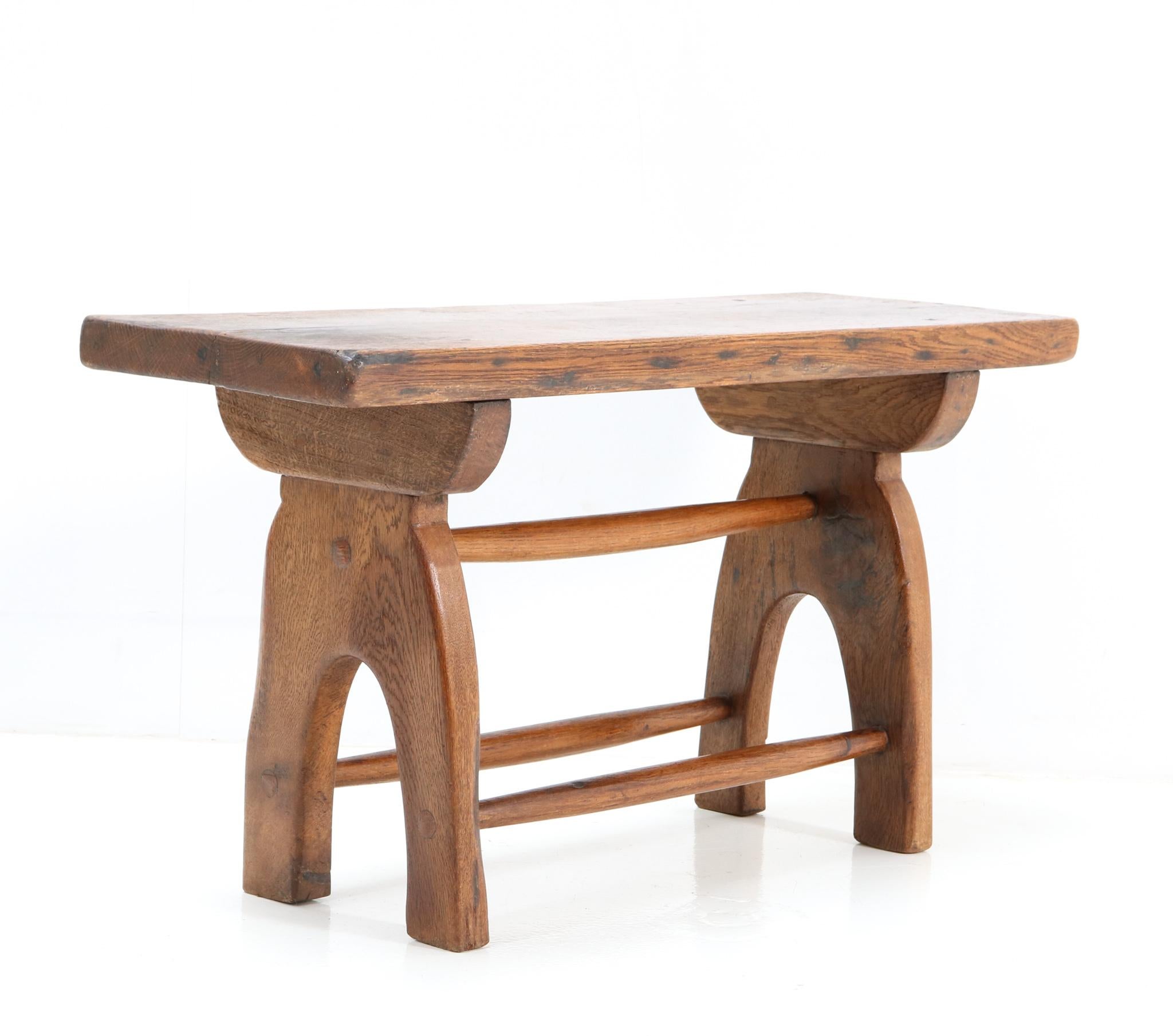 Late 19th Century Primitive Hand-Made Rustic European Oak Countryside Bench or Side Table, 1890s
