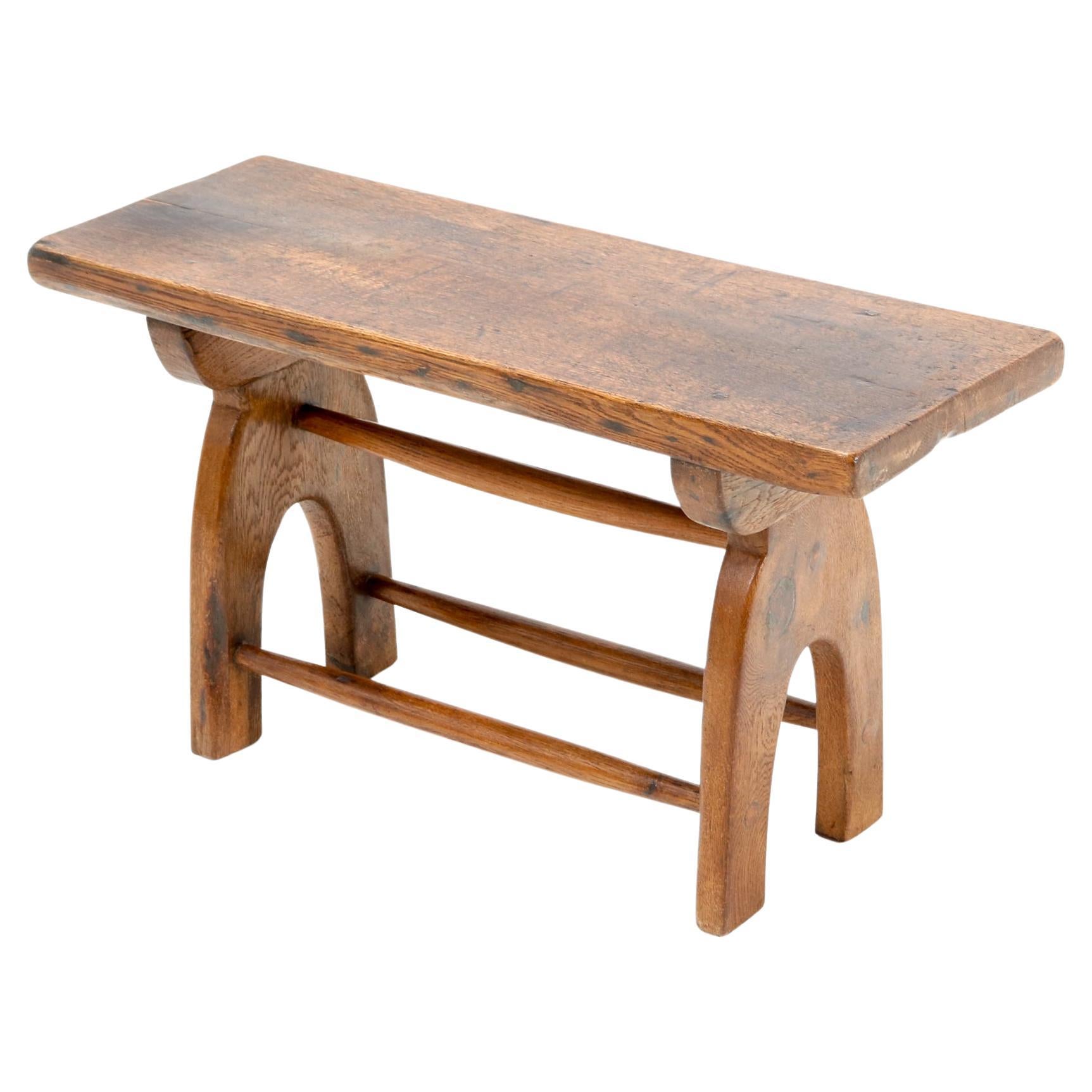 Primitive Hand-Made Rustic European Oak Countryside Bench or Side Table, 1890s