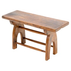 Primitive Hand-Made Rustic European Oak Countryside Bench or Side Table, 1890s