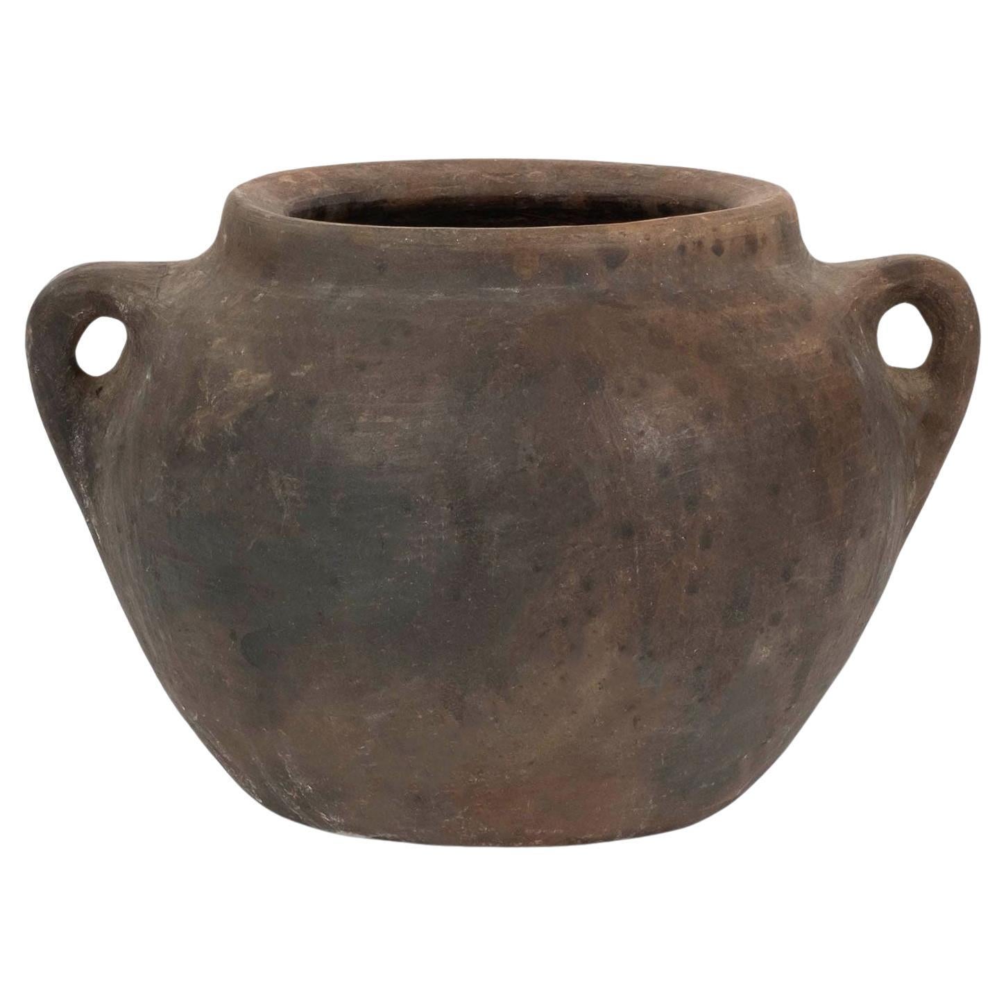 Primitive Hand-Thrown Handled Pottery Jar