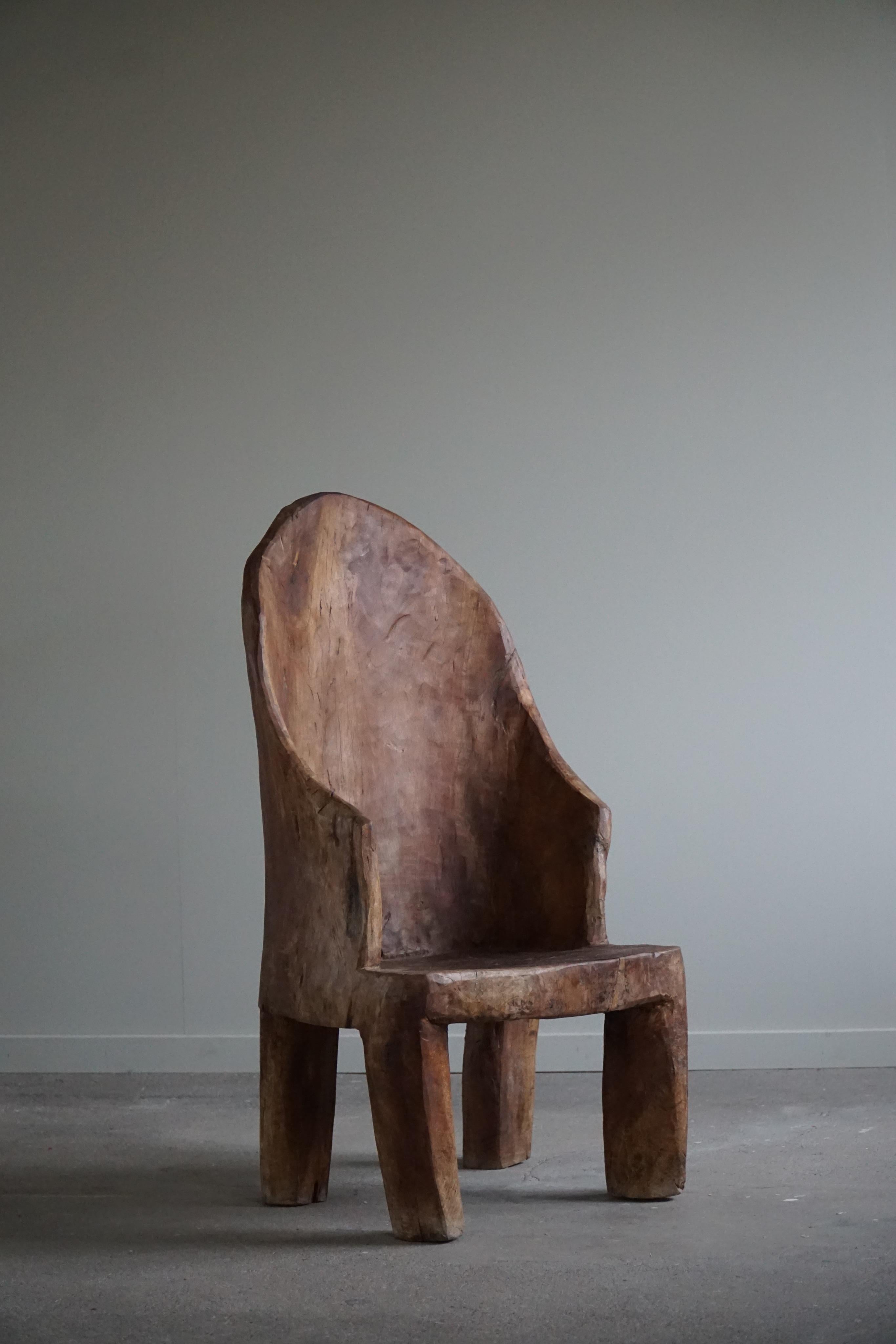 Folk Art Primitive Handcrafted Organic Highback Naga Chair in Solid Teak, Wabi Sabi Style For Sale