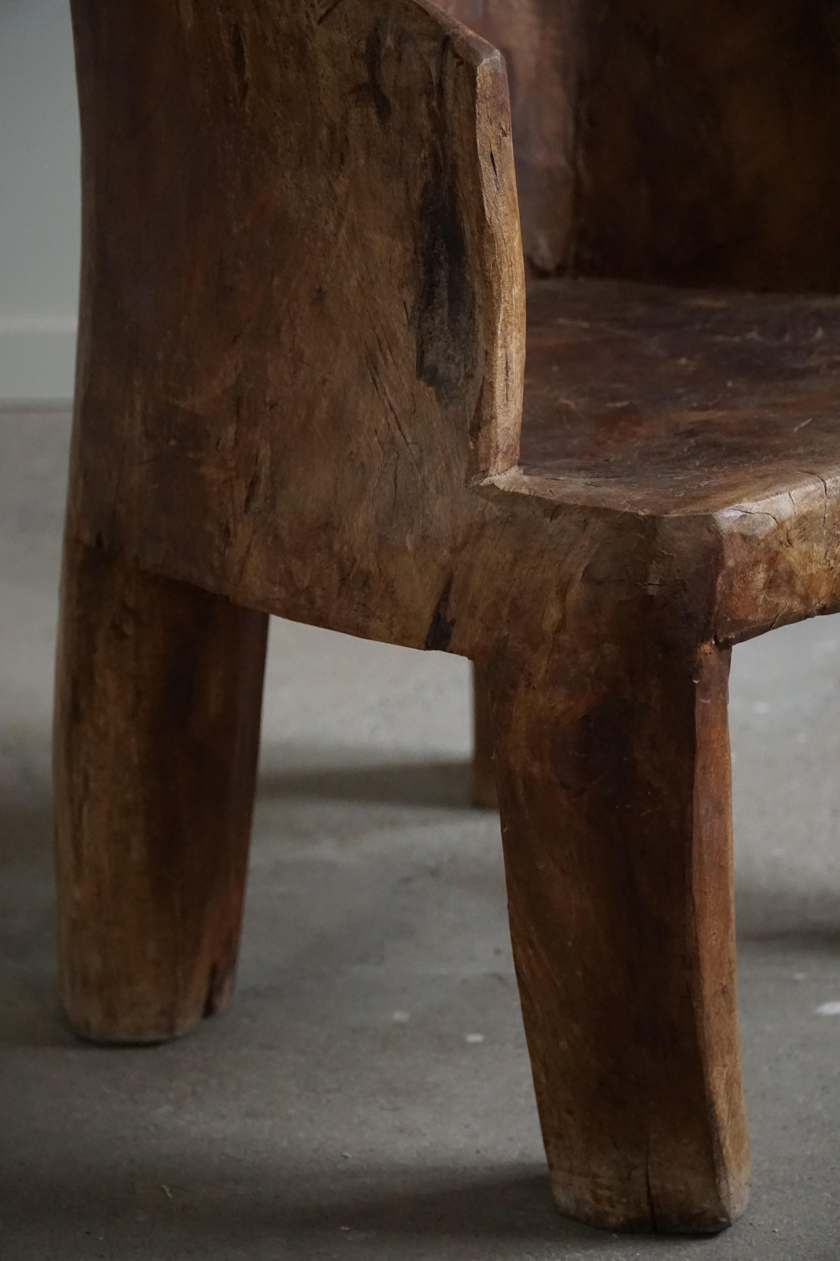 Hardwood Primitive Handcrafted Organic Highback Naga Chair in Solid Teak, Wabi Sabi Style For Sale