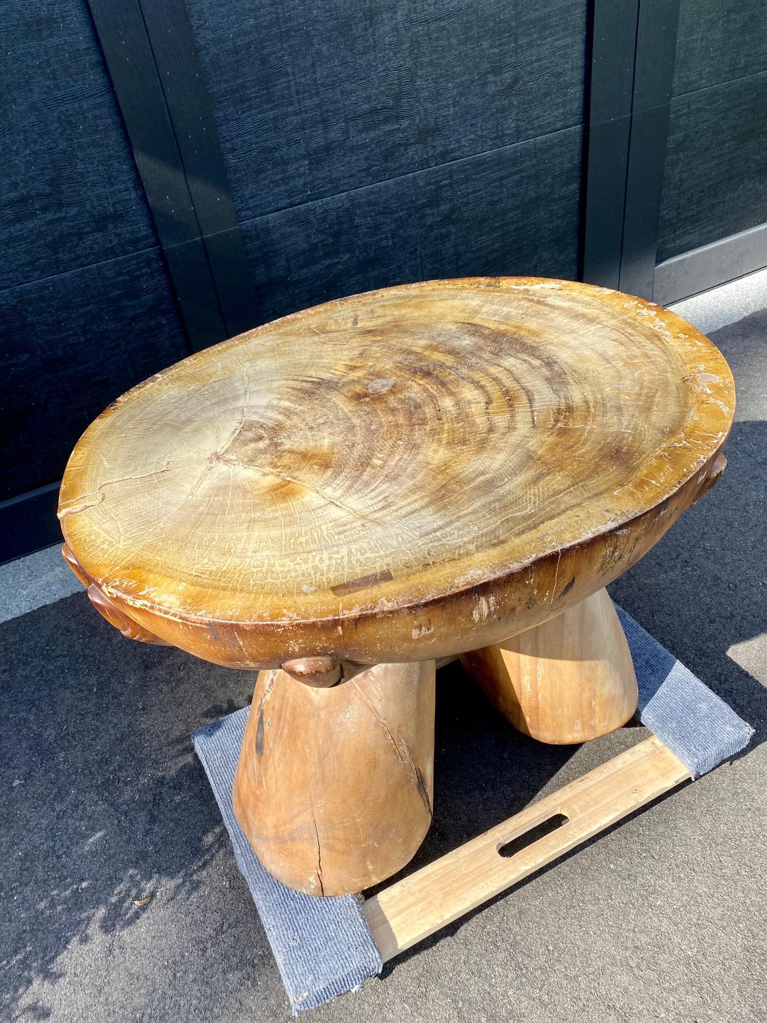 Primitive Handmade Wood Accent Table with Hand Motif In Distressed Condition For Sale In Saint Paul, MN