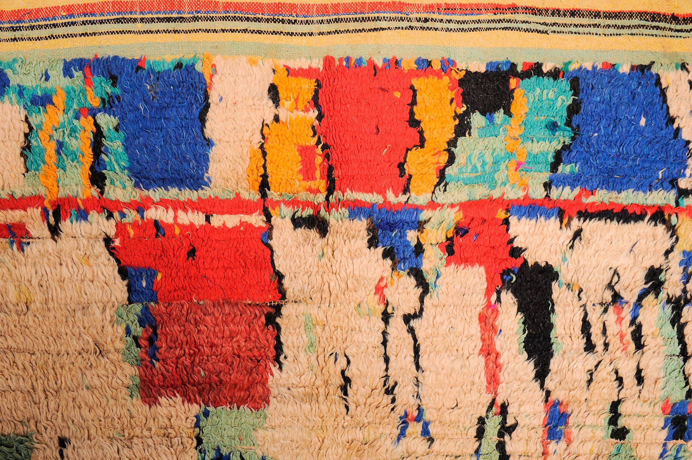 Hand-Knotted Moroccan Primitive Azilal Rug as Modern Artwork with Shag Pile For Sale