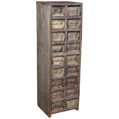 Primitive Hardwood Apothecary Cabinet Hardware Chest File Tool Drawer Pharmacy