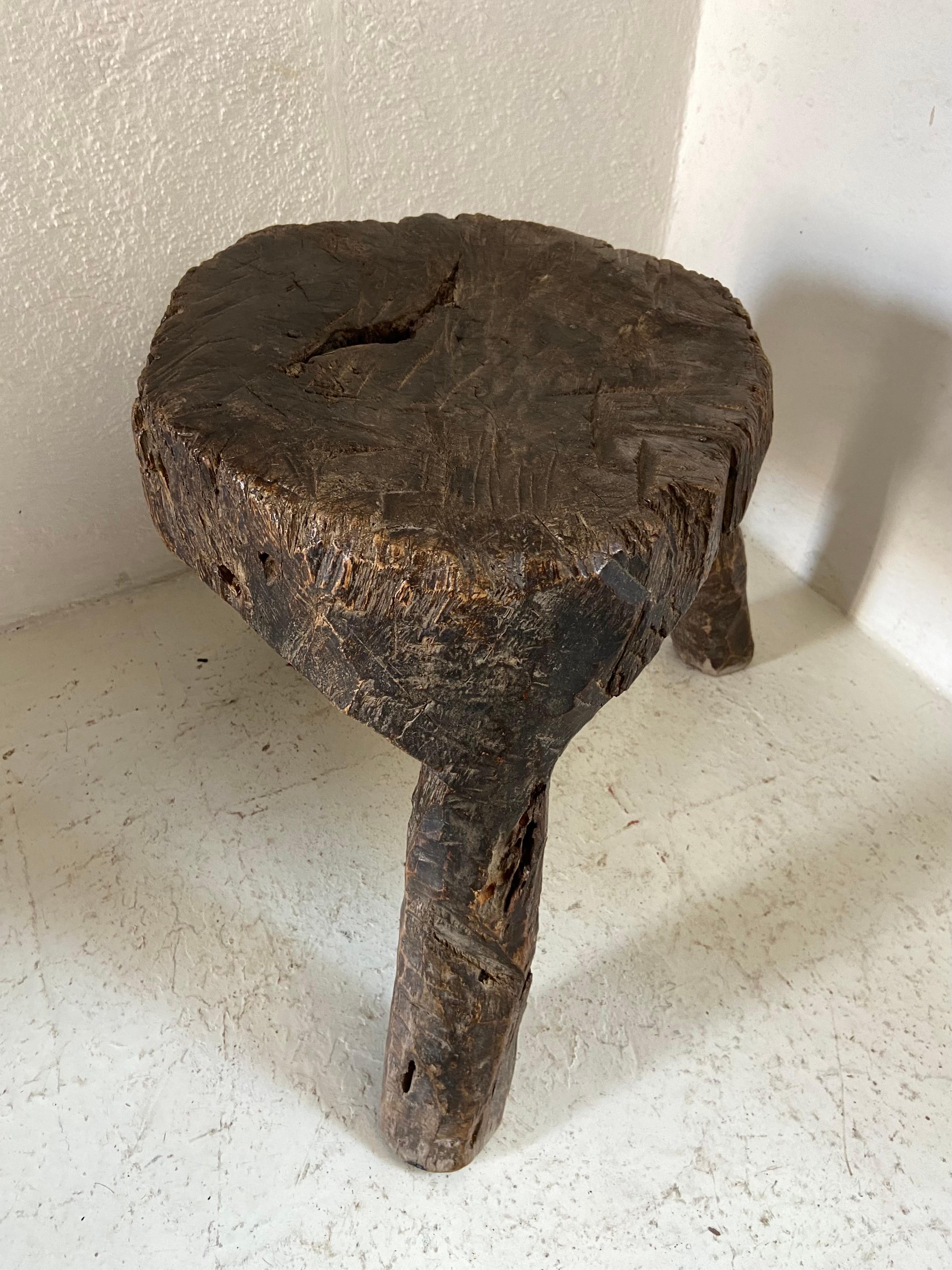 Primitive Hardwood Stool from Mexico For Sale at 1stDibs