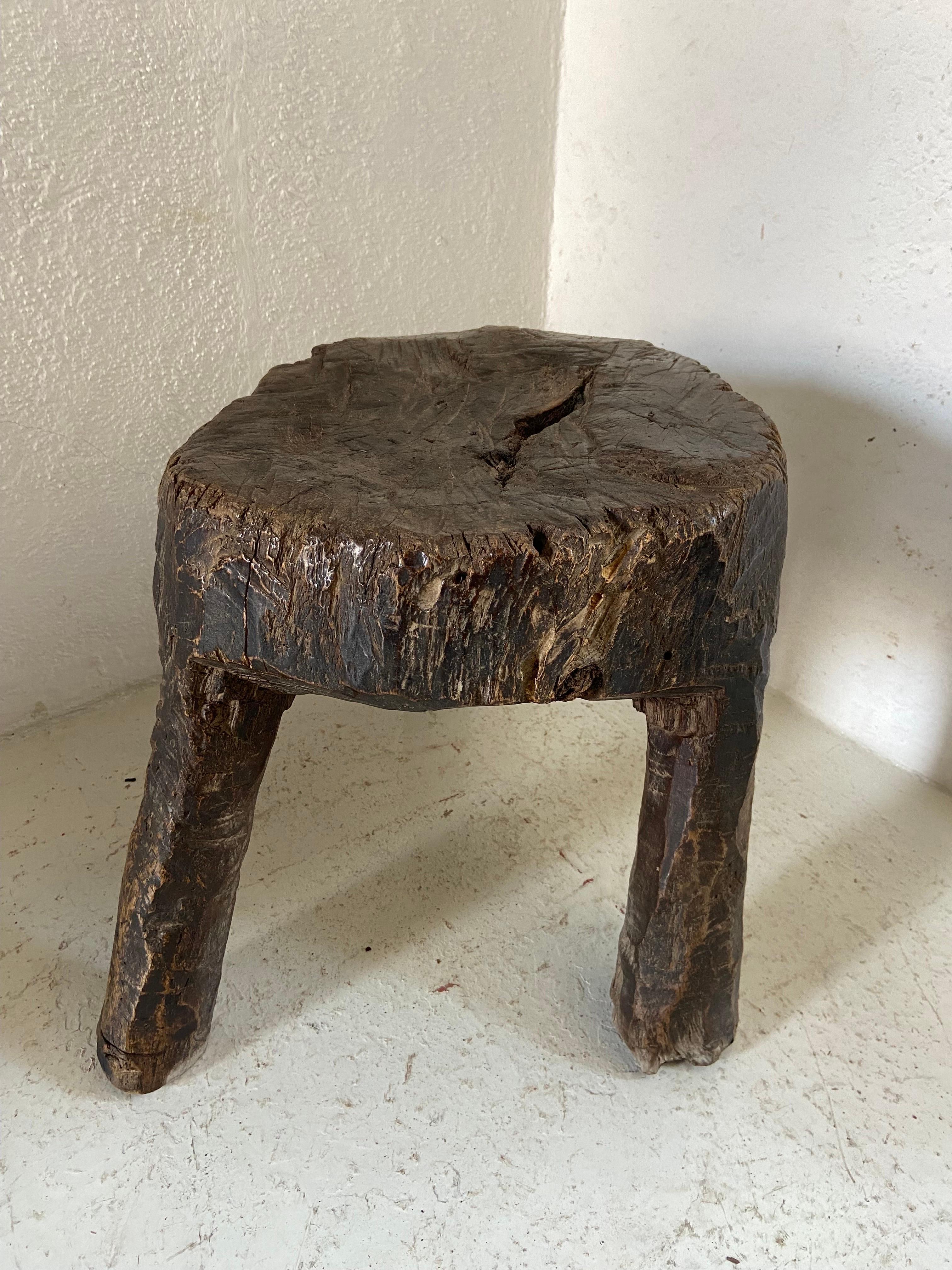 Primitive Hardwood Stool from Mexico For Sale at 1stDibs