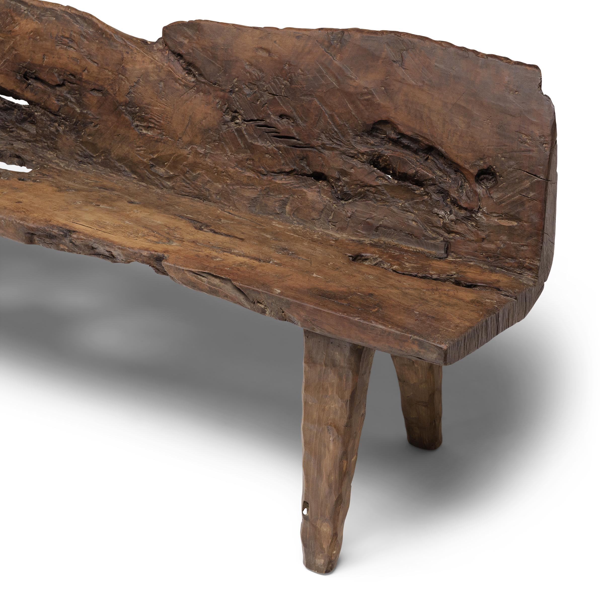 Organic Modern Primitive Hewn Log Bench