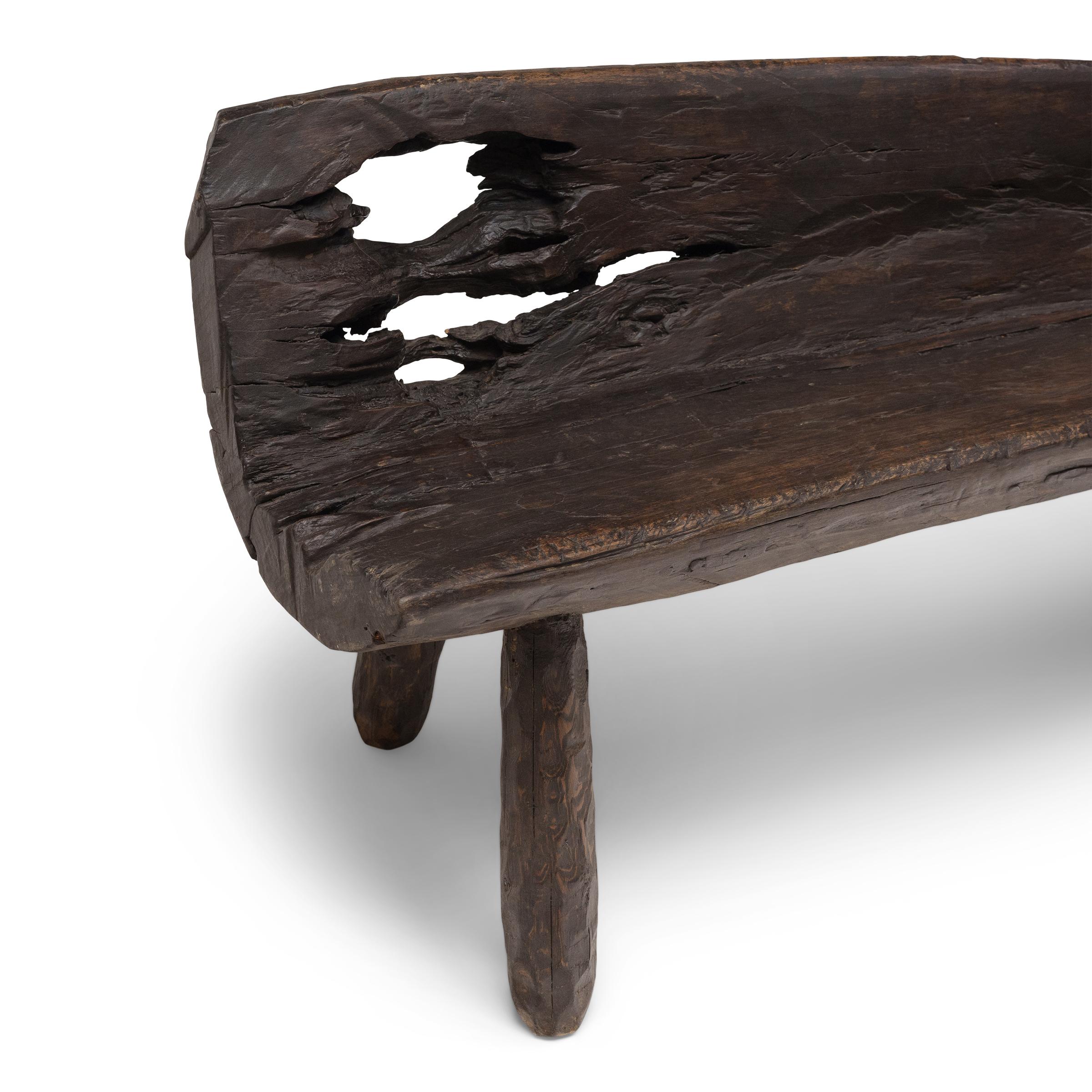 Chinese Primitive Hewn Log Bench