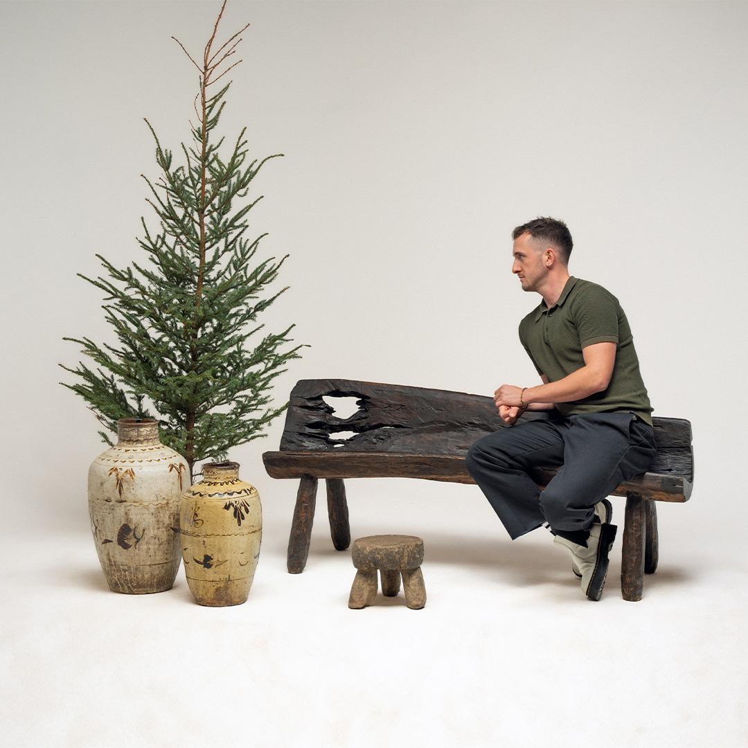 Organic Modern Primitive Hewn Log Bench