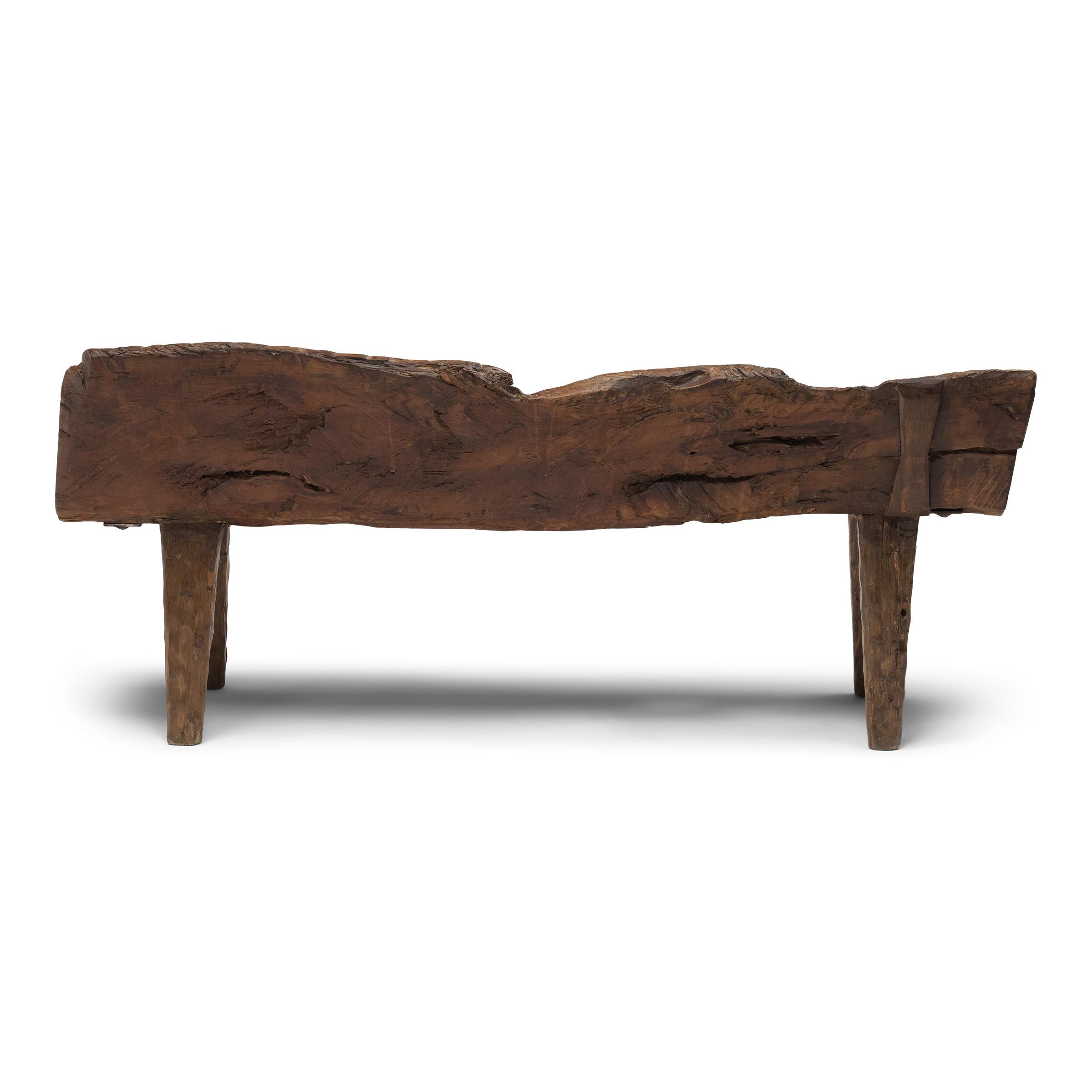 Chinese Primitive Hewn Log Bench