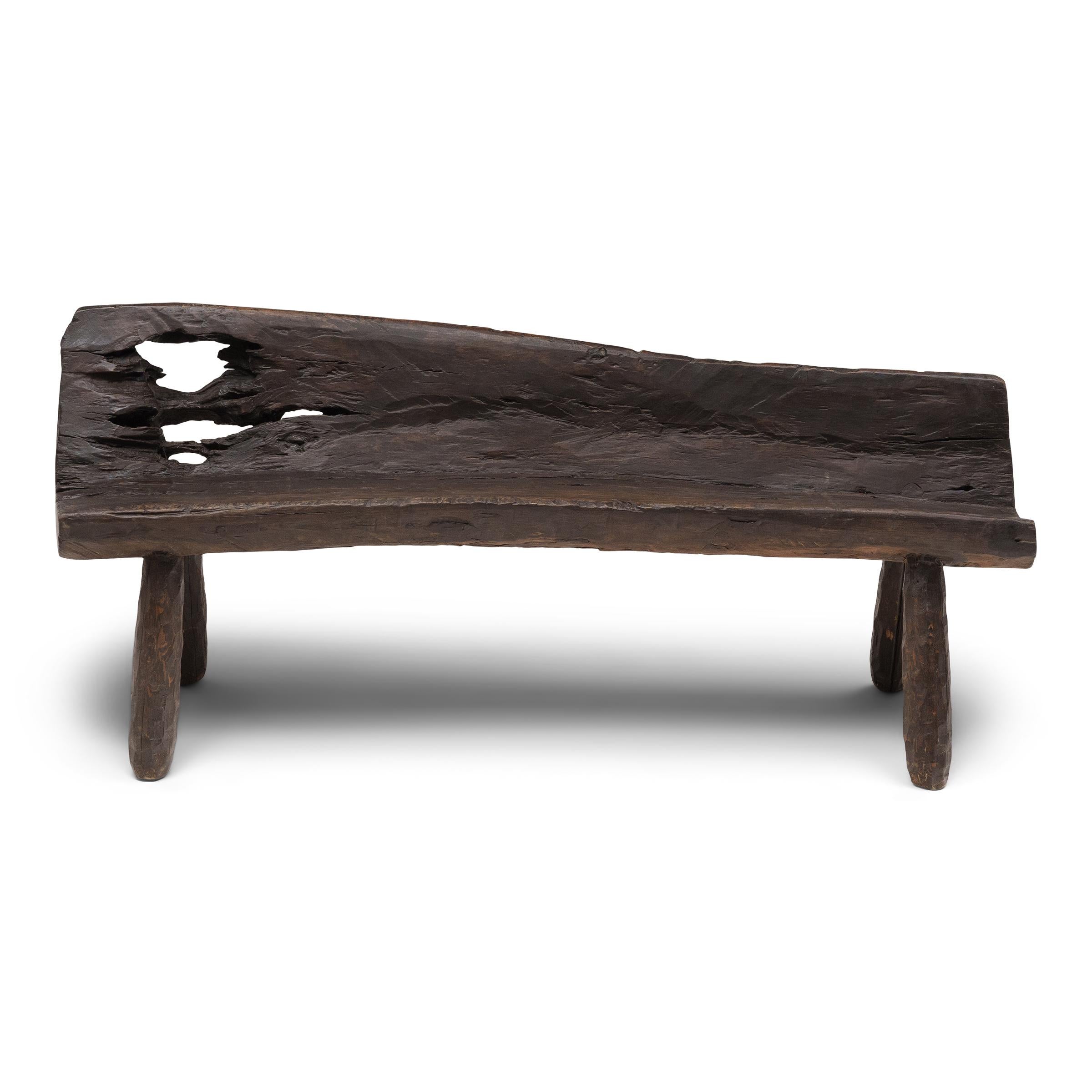 Contemporary Primitive Hewn Log Bench
