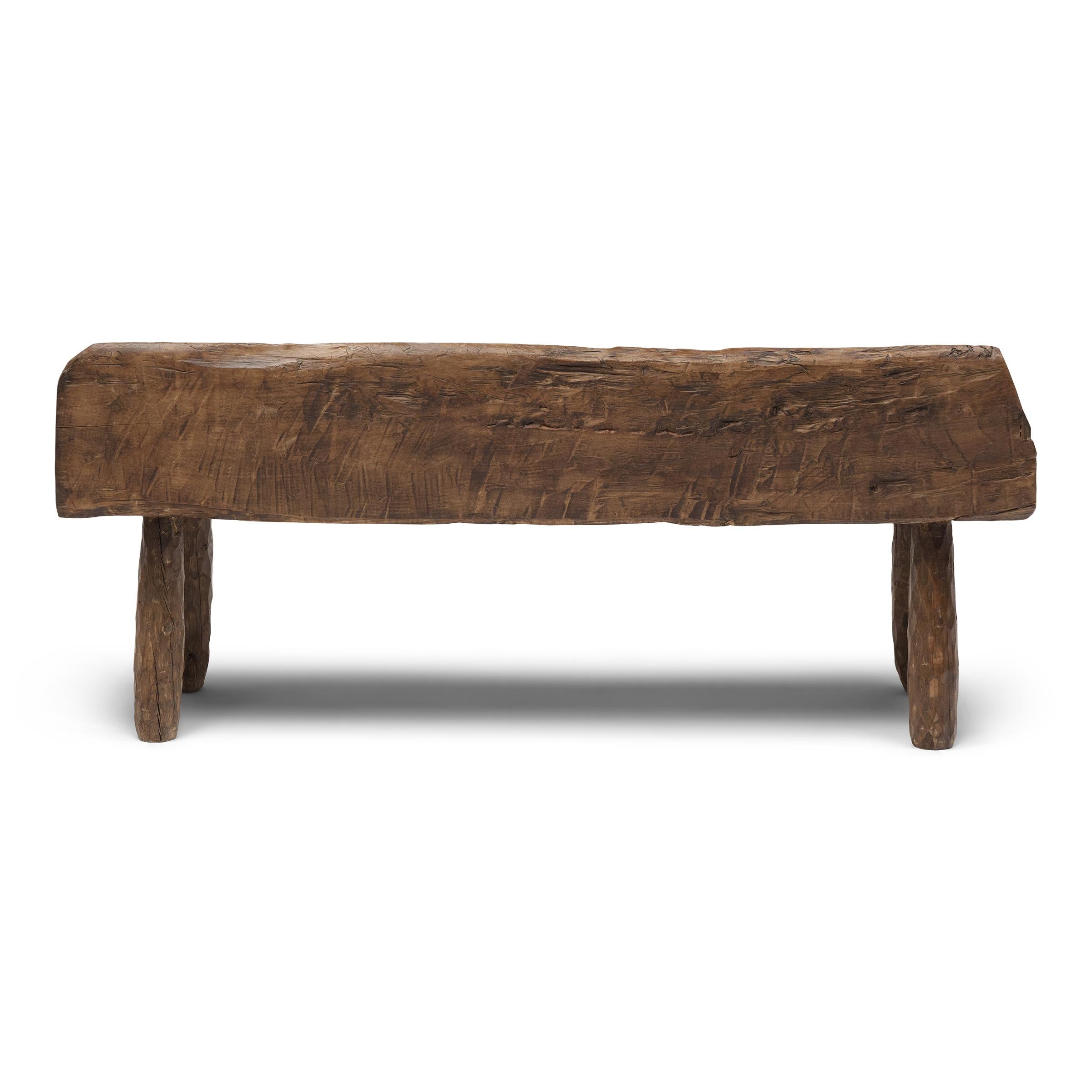 Chinese Rustic Hewn Pillow Bench
