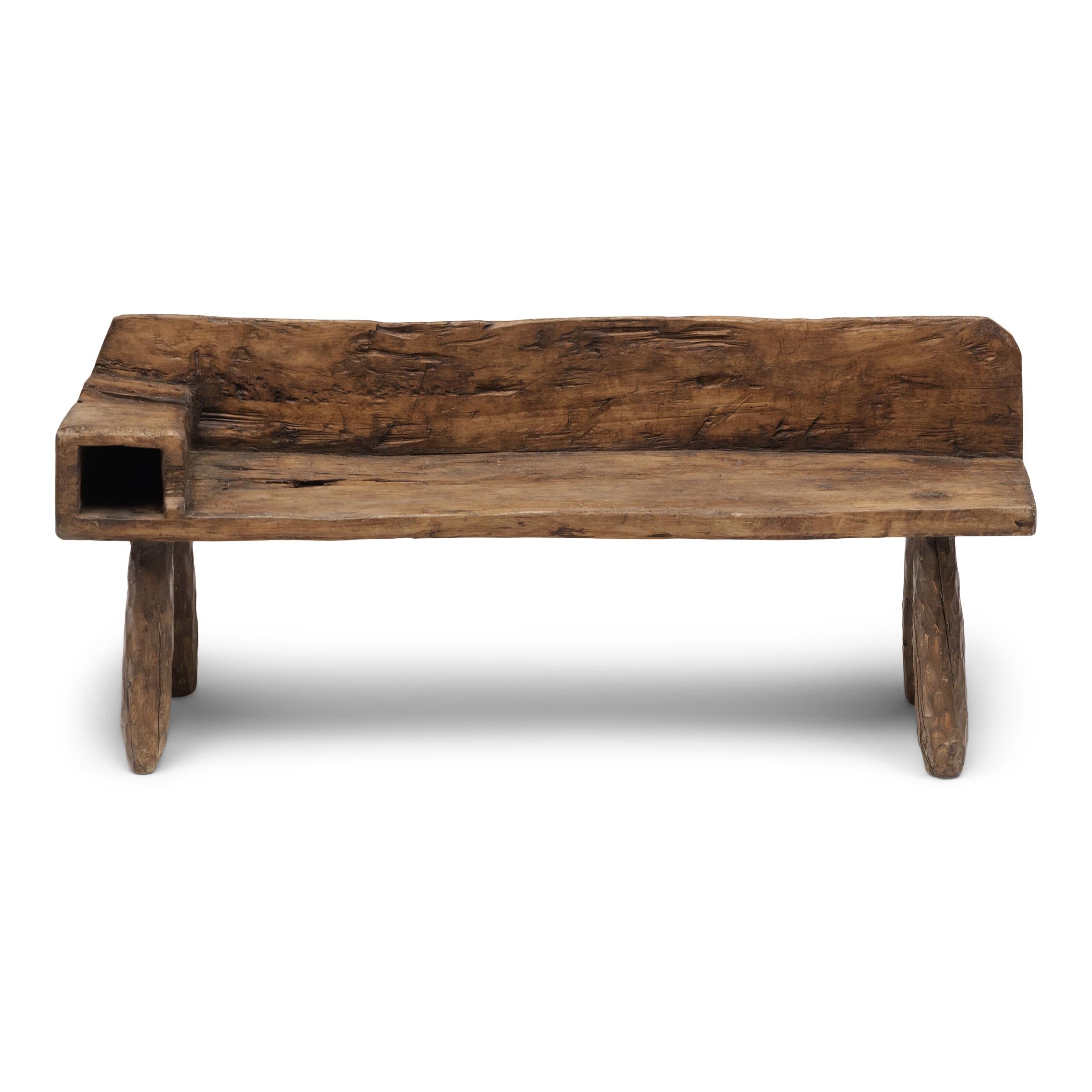 Rustic Hewn Pillow Bench In Good Condition In Chicago, IL