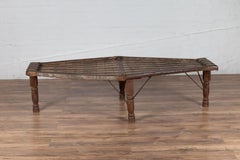Indian Bullock Cart Coffee Table with Metal Braces and Turned Legs