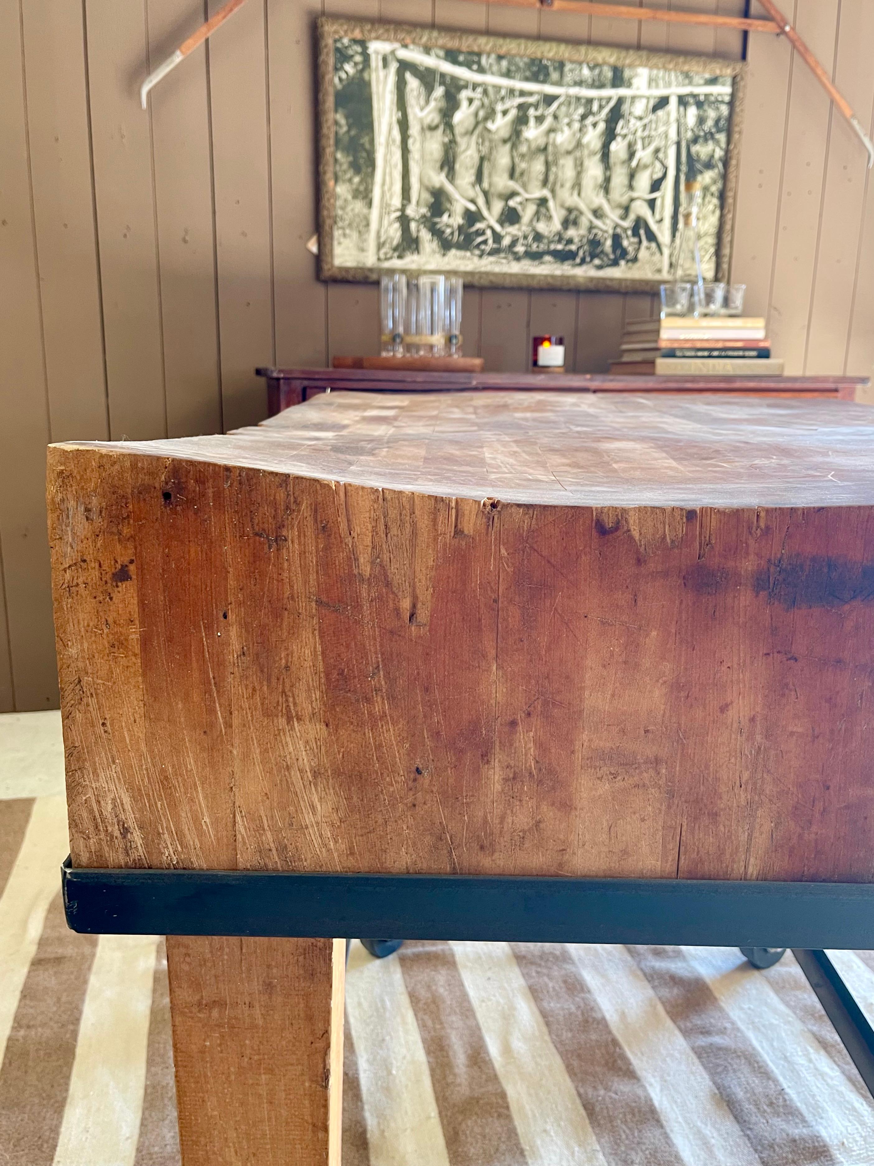 Primitive Industrial Butcher Block Rolling Kitchen Island /Work Table on Casters For Sale 4