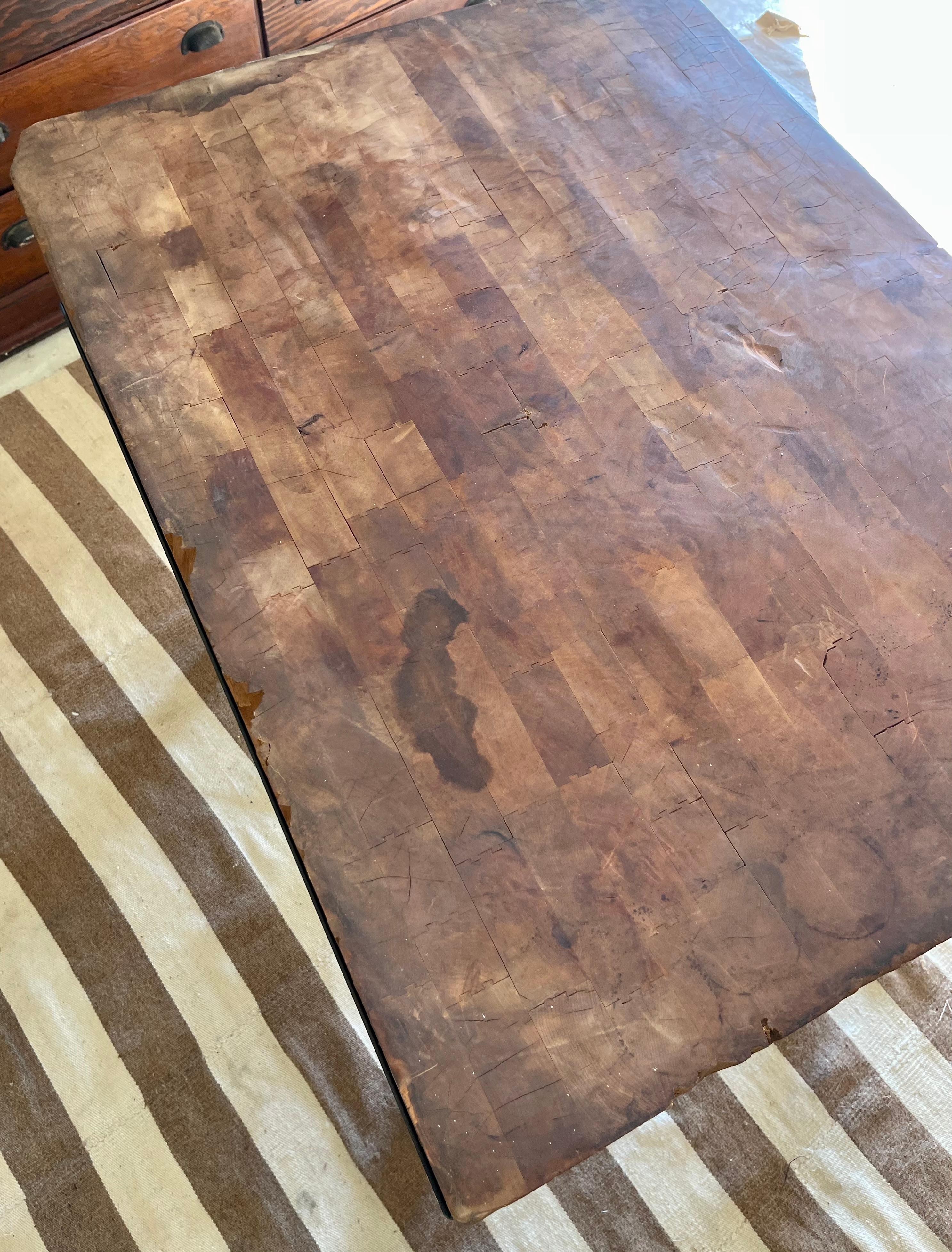 Primitive Industrial Butcher Block Rolling Kitchen Island /Work Table on Casters For Sale 5