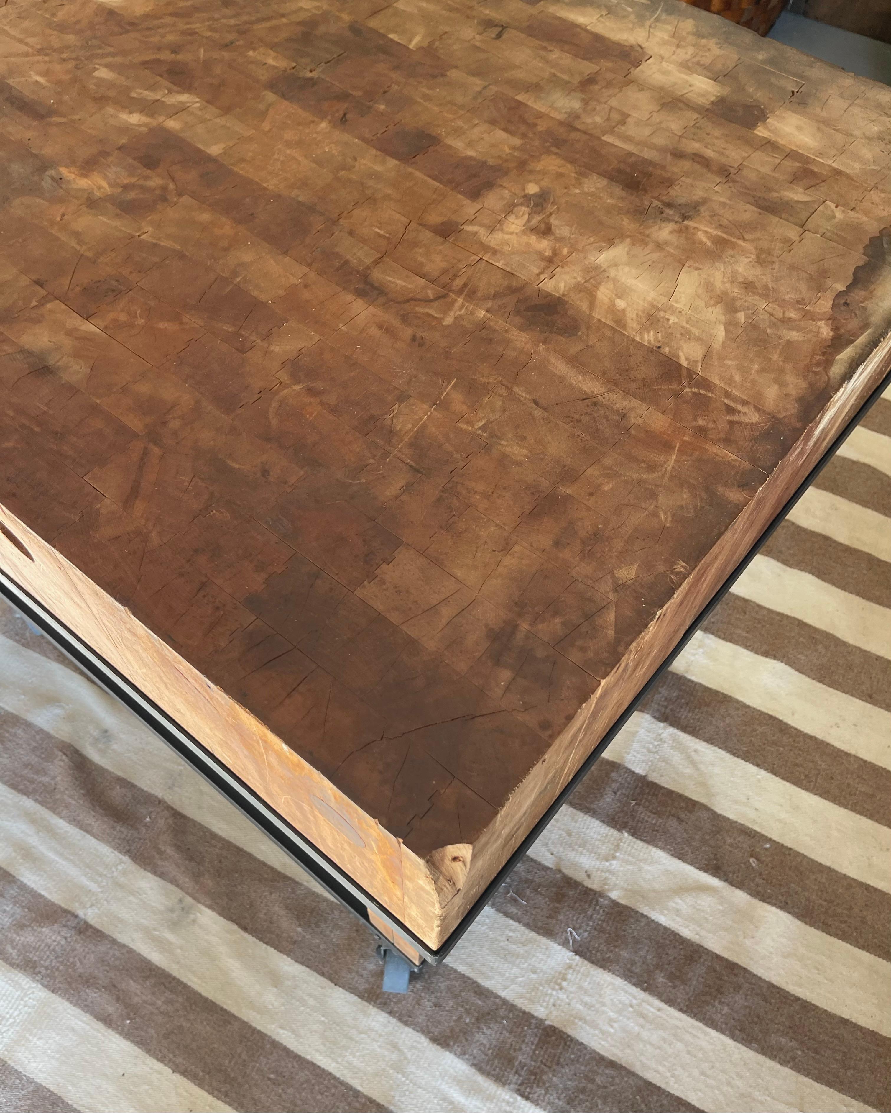 Primitive Industrial Butcher Block Rolling Kitchen Island /Work Table on Casters For Sale 6